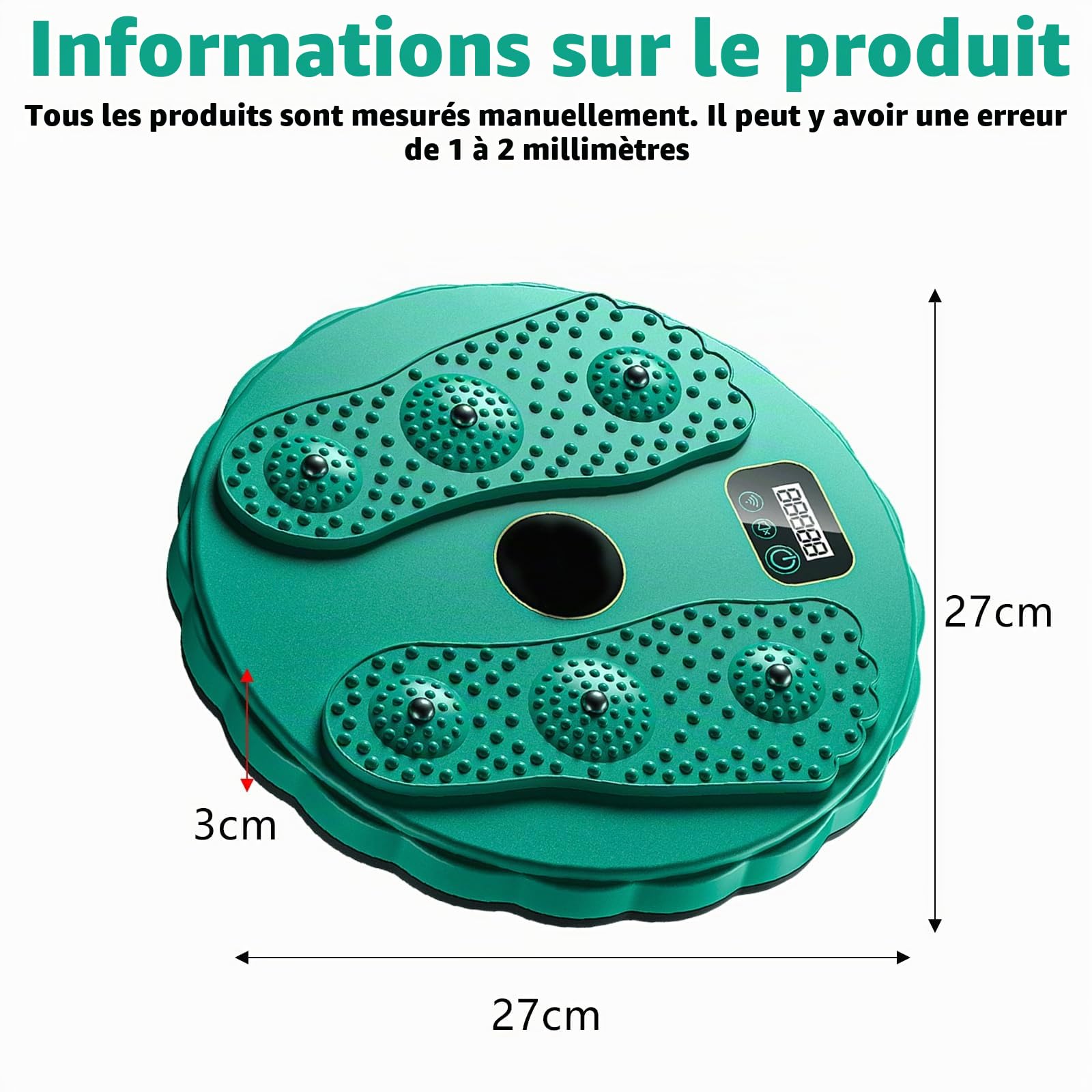 Tour de taille avec compteur - Disque rotatif de taille avec plante des pieds - Antidérapant - Entraînement aérobique - Pour massage des pieds et de la taille - Charge maximale : 300 kg - Vert