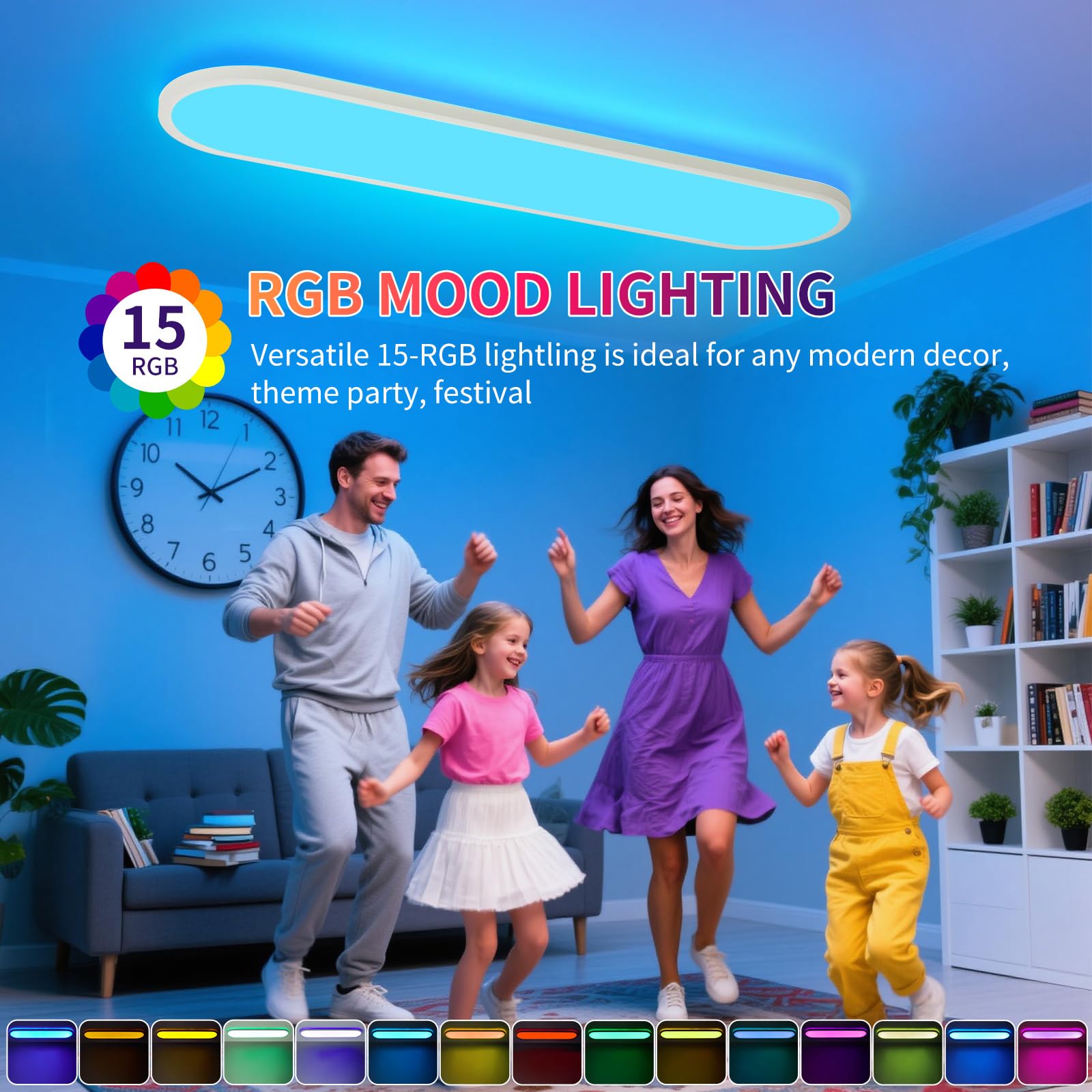 LEZOE LED Deckenlampe dimmbar mit Fernbedienung 80x20x2.9cm, 36W 4500LM RGB Deckenlampe Farbwechsel Speicherfunktion, IP44 Bürodeckenleuchte LED Panel für Wohnzimmer Schlafzimmer Küche Heimbüro Oval