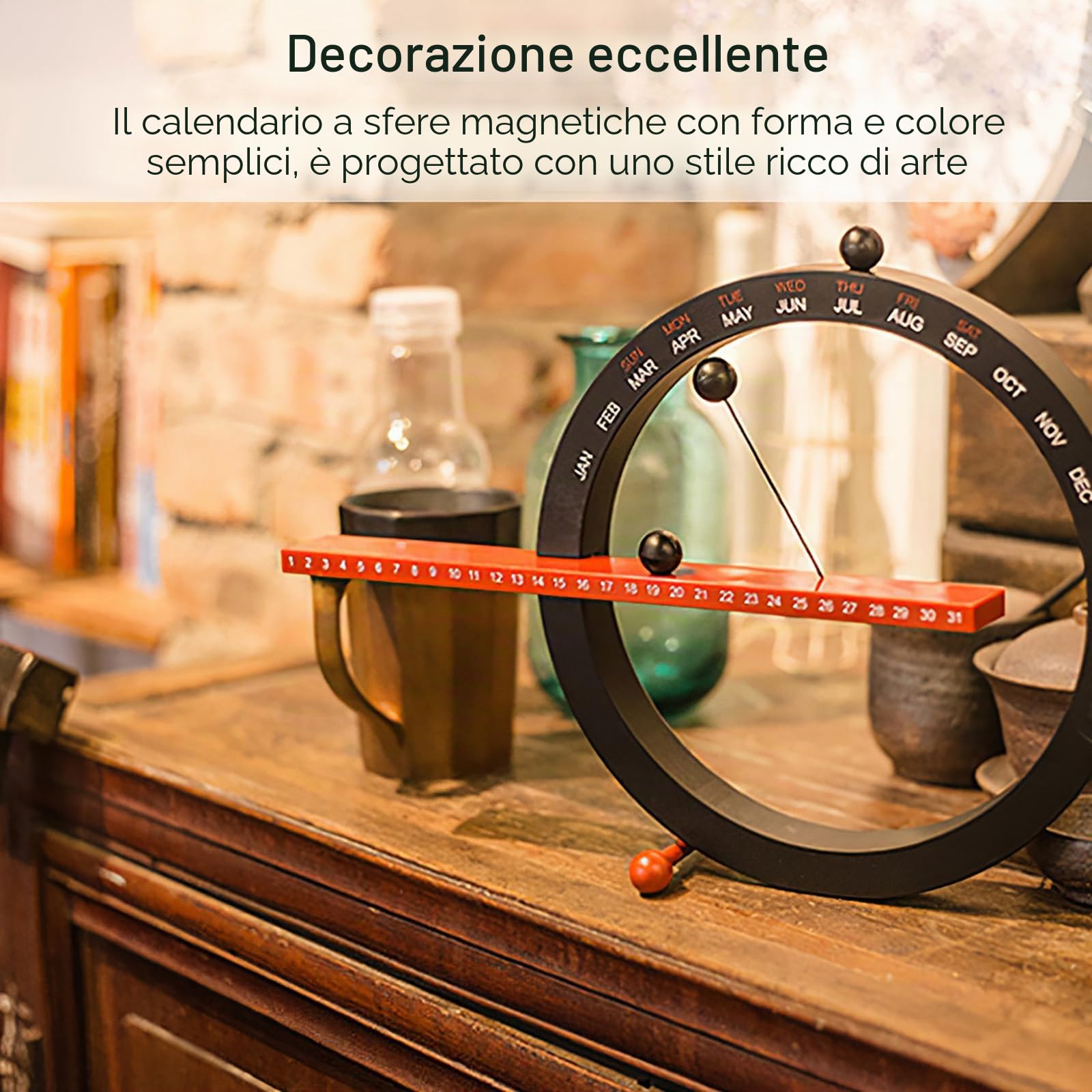 ALLOMN Calendario Magnetico, Calendario da Tavolo Creativo Calendario Magnetico a Sfera Interessante Manuale Calendario Perpetuo con 3 Supporti Magnetici Stabili per Casa Ufficio Decorazione Desktop