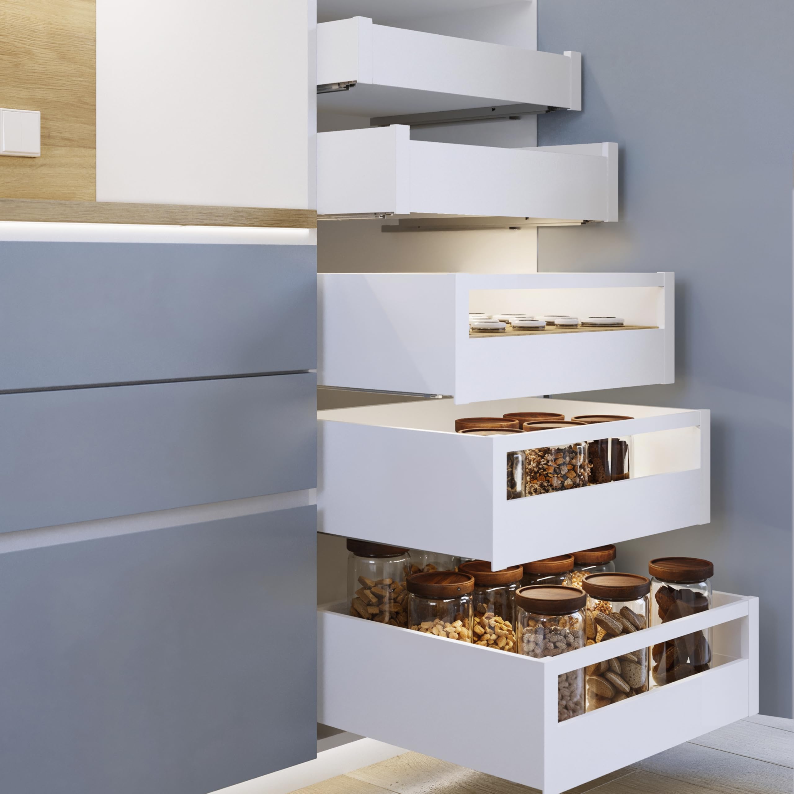 Emuca - Drawer kit for Kitchen or Bathroom Height 178mm, Depth 400mm, 30kg, Soft Closing, Boards not Included, Steel, White - Image 2
