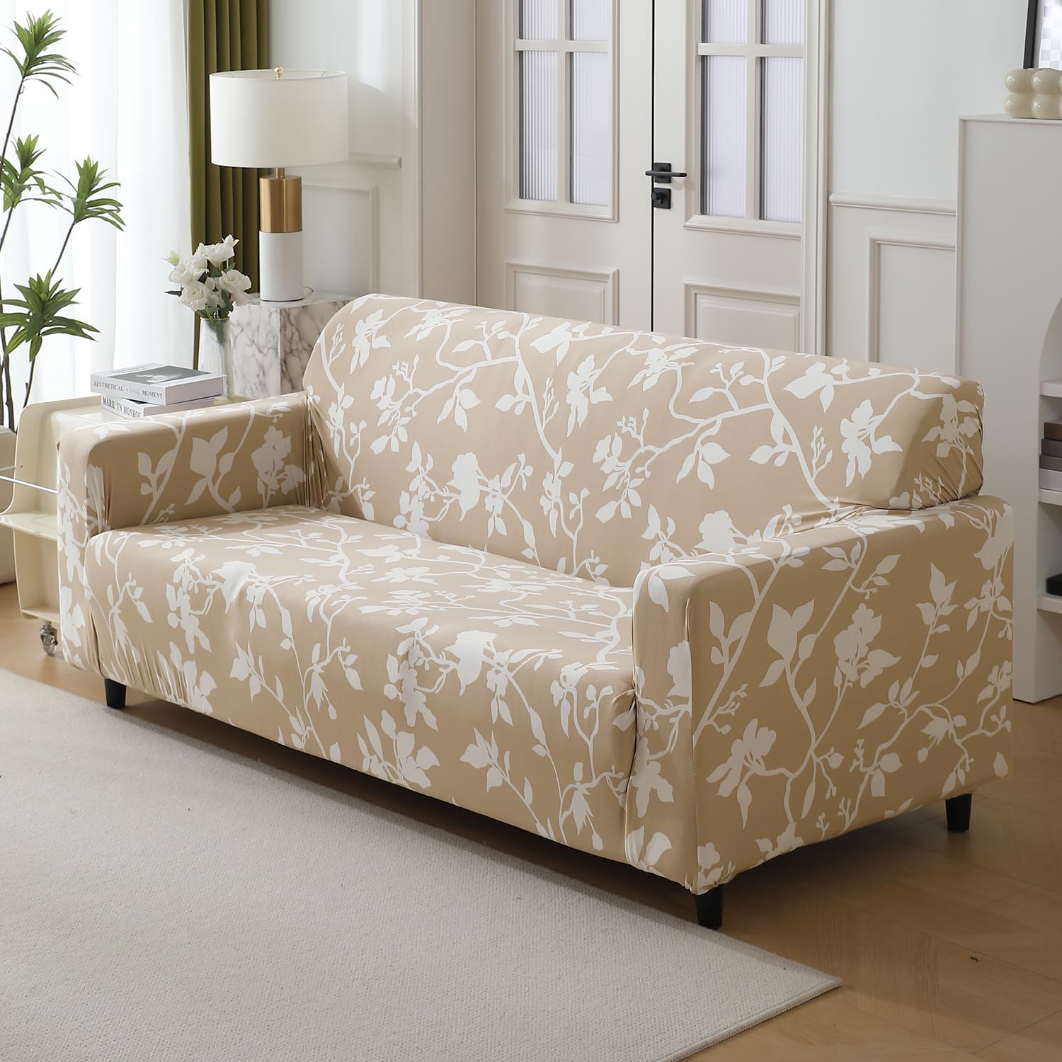 HOKIPO 140gsm Stretchable Sofa Cover for 3 Seater Sofa, Buff Brown Sillehoute Floral (NEW-4947-C7),Polyester Blend-image-34