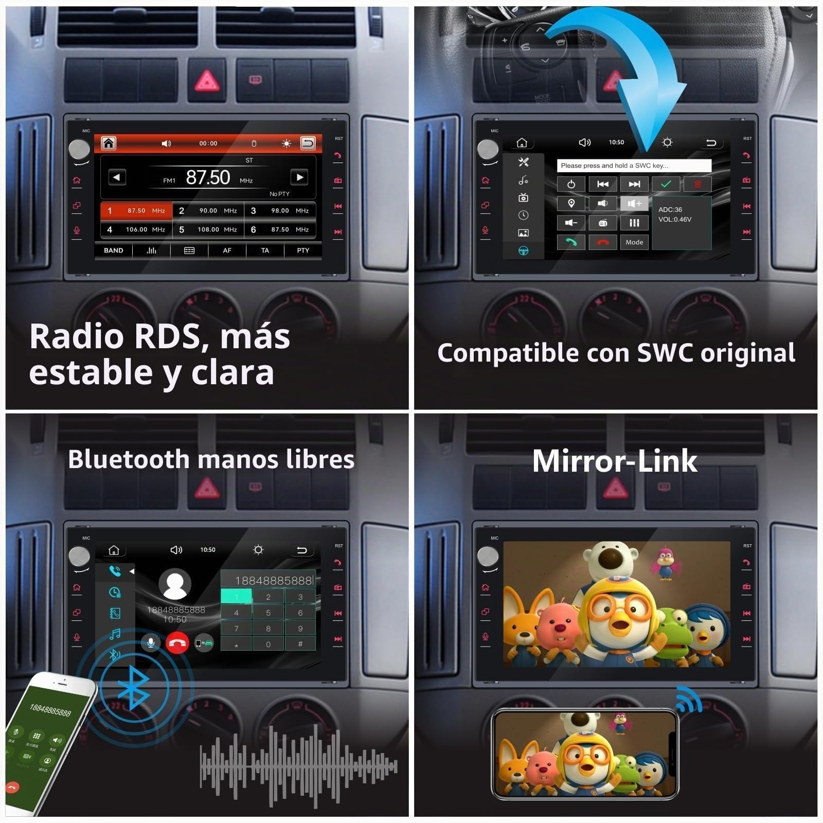 Radio de Coche Compatible con inalámbrico Carplay/Android Auto para VW Fox Polo Passat Golf lbiza 6L Jetta MK3 MK4 Sharan T5 MULTIVAN Transport Seat Skoda con IPS Pantalla Táctil/Bluetooth/FM/Am/USB