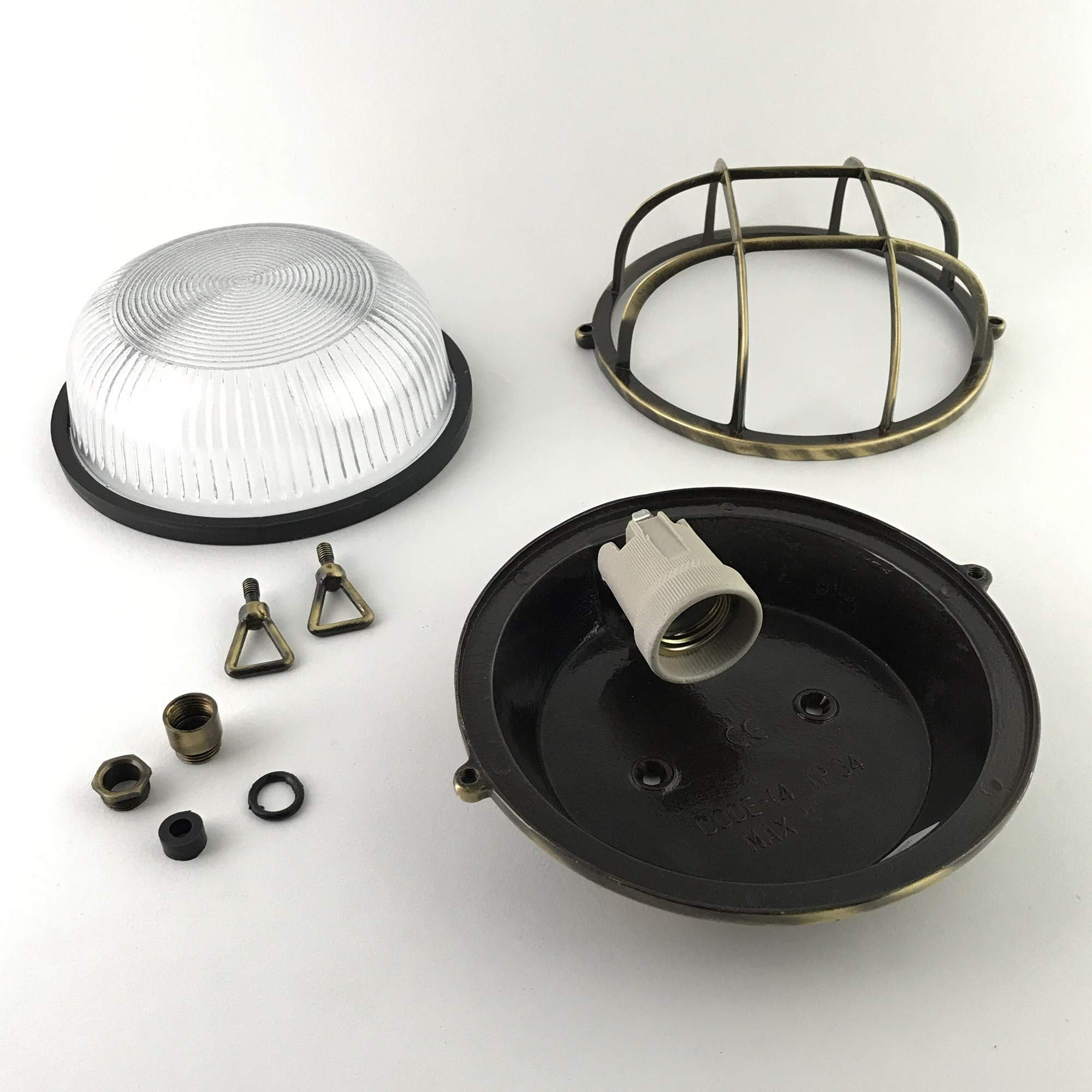 Lampada da paratia rotonda in ottone IP64 KsH e Co Athena