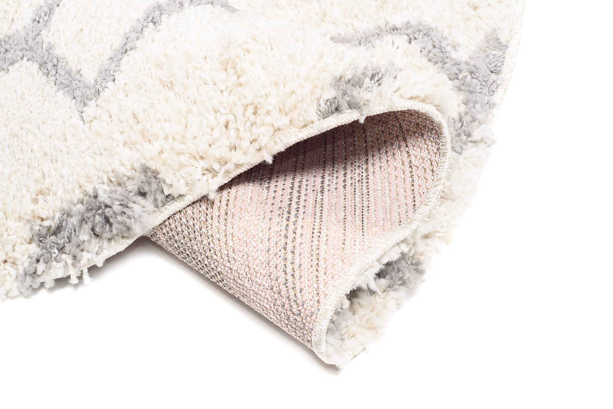 TAPISO Boho Rond Tapis Shaggy Poil Long Design Moderne Crème Gris Motif Géométrique Lignes Tapis Salon Chambre Ado Enfant Oeko-TEX Résistant Moelleux 200 x 200 cm