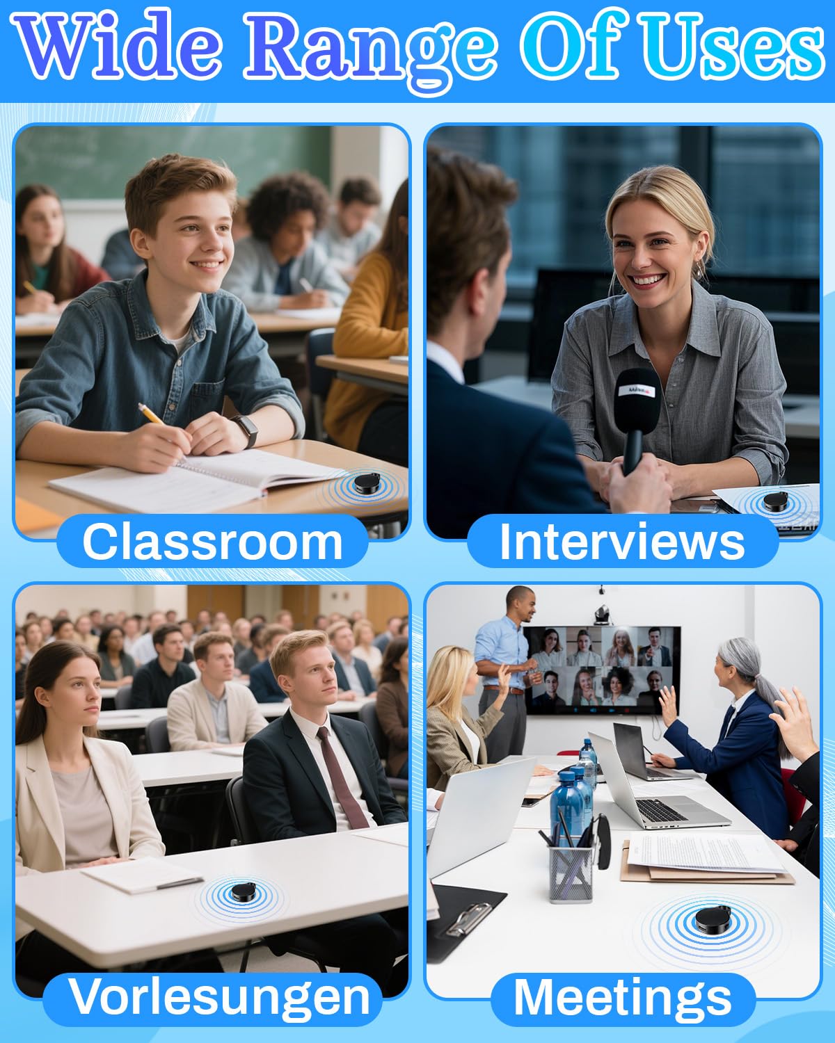 32GB Diktiergerät Mini, Voice Recorder Mini mit Schlüsselanhänger, 1536kpbs Aufnahmegerät mit Rauschunterdrückung, 500 Stunden Kapazität & 20h Laufzeit, Ideal für Meetings, Interviews & Vorträge
