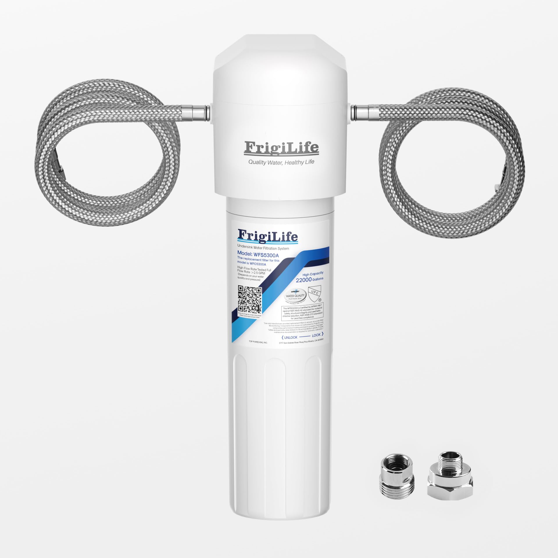 FrigiLife WFS5300A Under Sink Water Filter System, 3 Years, 22000 Gallons, Under Counter Direct Connect Kitchen Faucet, Reduces PFAS, PFOA/PFOS, Lead,