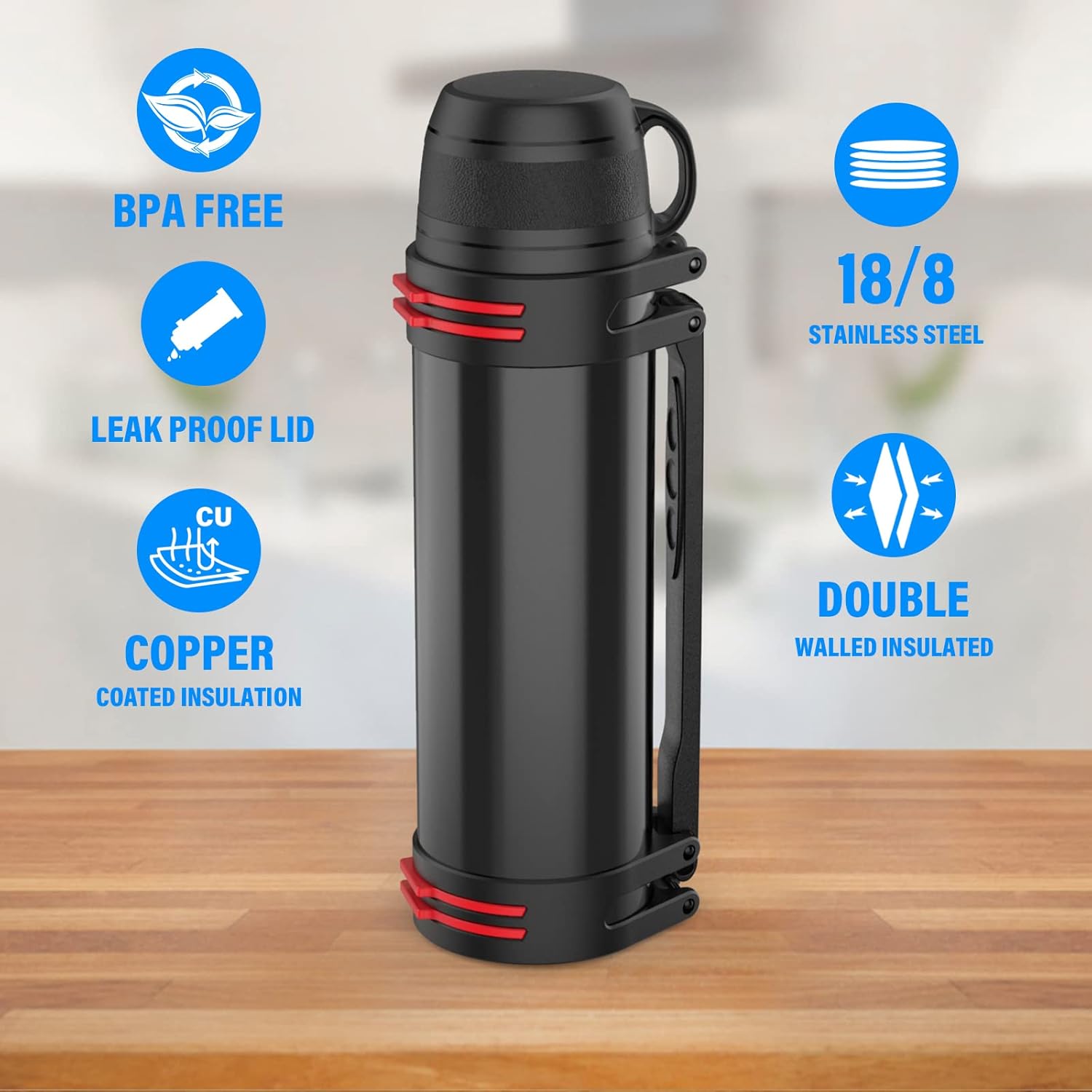ION8 Vaso Termo Cafe Para Llevar, A Prueba De Fugas, Cerradura Seguro, Sin Derrames En Tránsito, Tapa Higiénica, Fácil De Limpiar, Acero Inoxidable, Aislada Al Vacío, Azul Marino