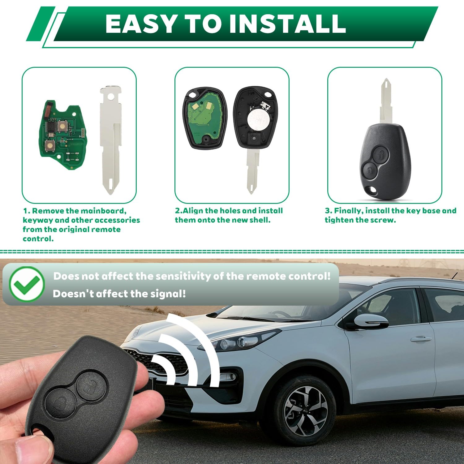 Guscio Chiave Auto 2 Tasti Compatibile con Dacia Duster Dokker Logan Lodgy Sandero Stepway Ricambio Telecomando Custodia Chiave Cover Portachiavi