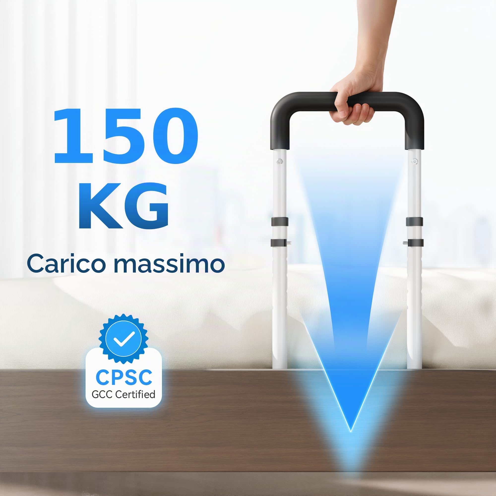 Sponde da Letto per Anziani - Sponda da Letto Regolabile a Tubo Piatto per Anziani con Tasca di Stoccaggio e Maniglia Antiscivolo per Entrare e Uscire dal Letto, Resistente fino a 136 kg - Adatta per