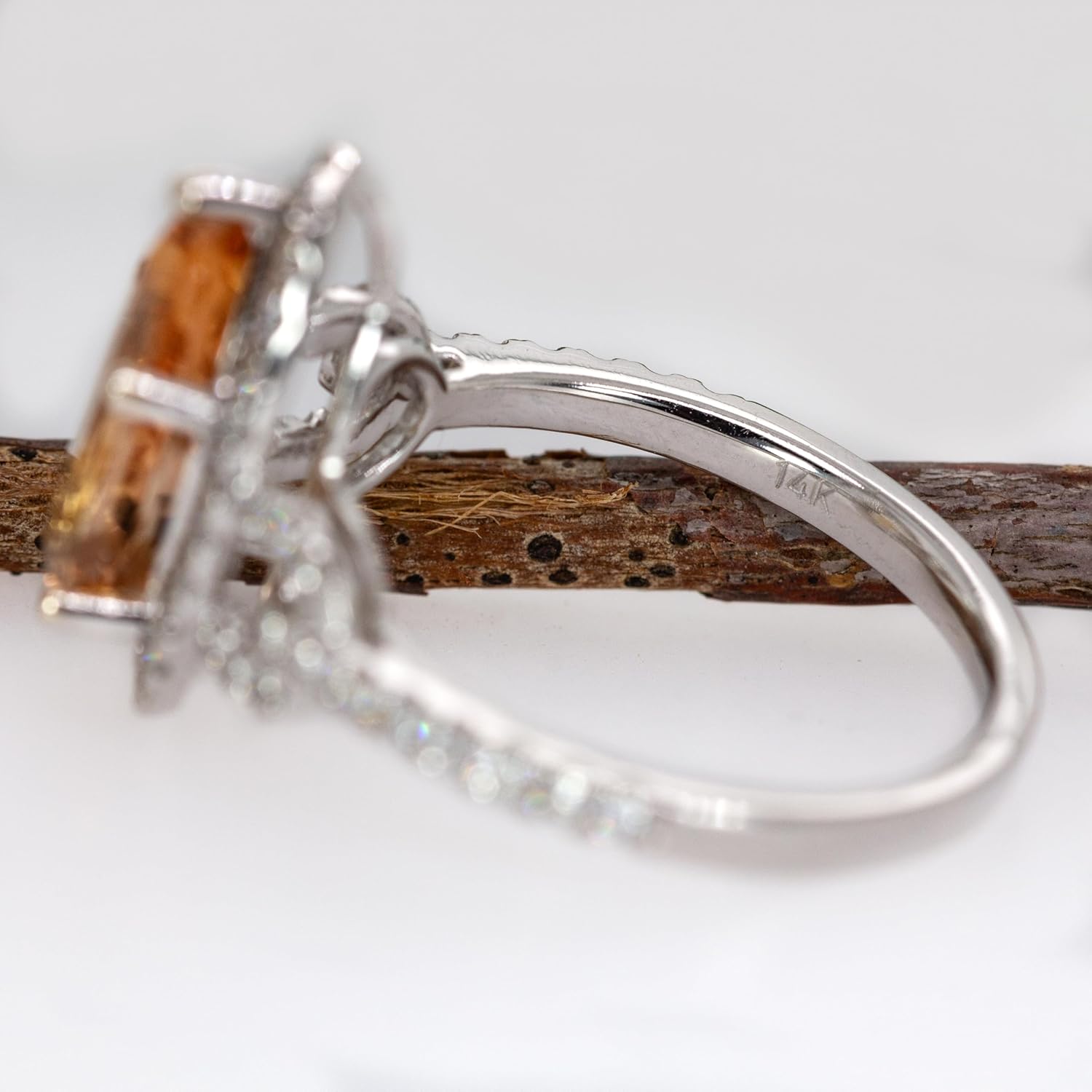 NNJ 12.3cts Natural Gemstone Imperial Topaz and Diamond Engagement Ring in Solid 14K White Gold | November Birthstone | Wedding Anniversary Promise Ring For Women