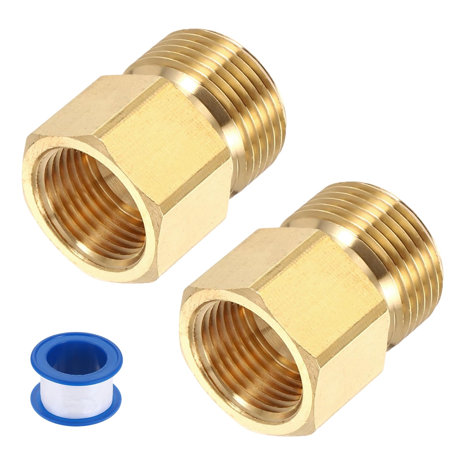 uxcell 2Pcs Pressure Washer Adapter, M18 Female to M22 15mm Male Quick Connect Fittings Brass Swivel Adapter with Sealant Tape for Pressure Power Washers Hose