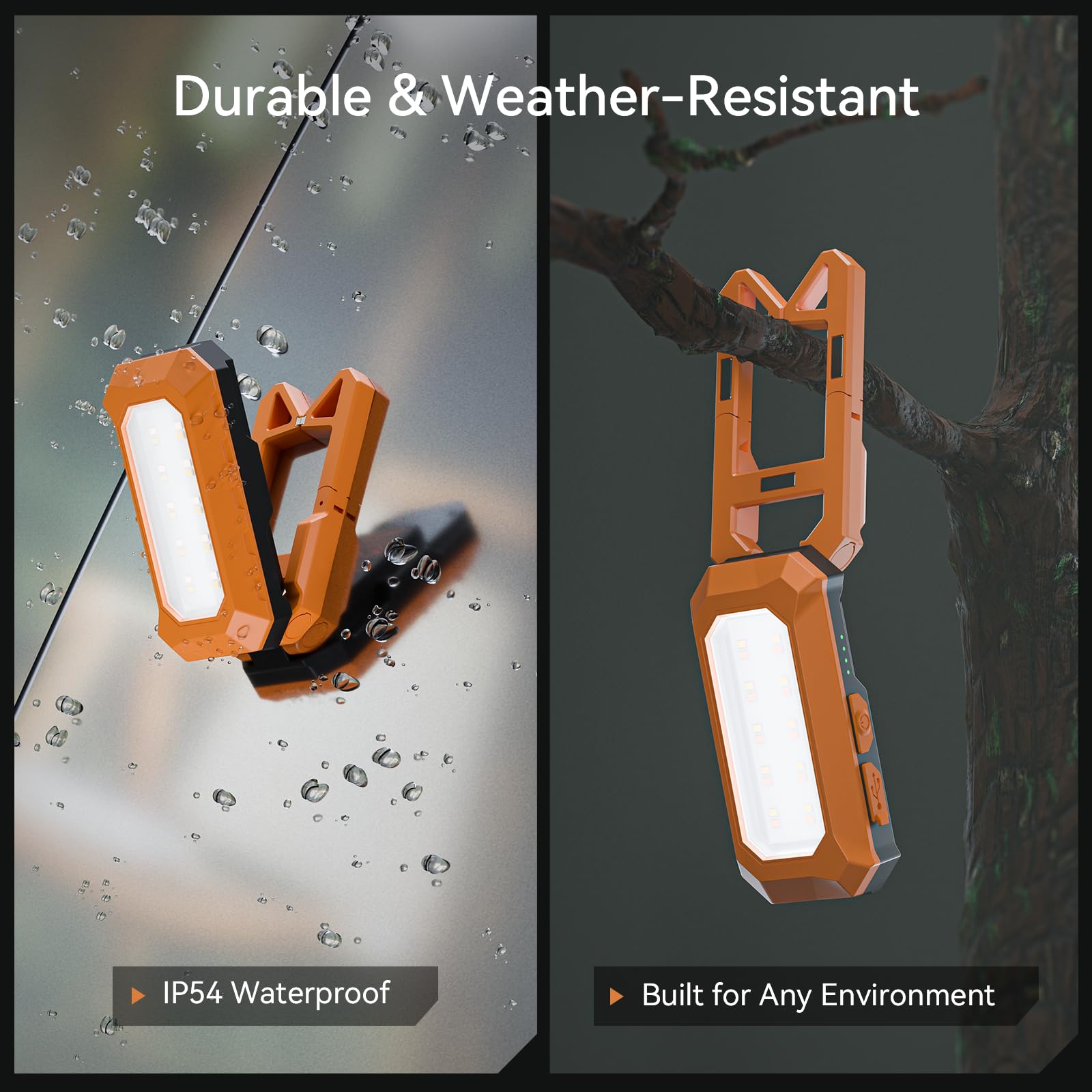LED Arbeitsleuchte 500LM mit Magnetfuß & 180° Standfuß, Wiederaufladbare Kompaktlampe mit stufenloser Farbtemperatur (3000K–6500K), IP54 Wasserdicht, für Auto, Outdoor & Werkstatt