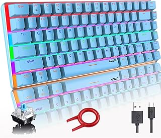 Hoopond Mechanical Keyboard, AK33 Rainbow LED Backlit USB Cable Gaming Mechanical Keyboard, 82 key Compact Mechanical Gaming Keyboard with Anti-ghosting Keys for Gamers & Typis