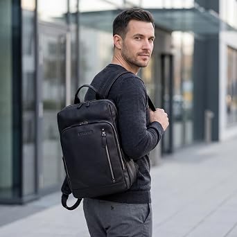 STILORD Johnson Leather Backpack Men Business Vintage Backpacks for 13,3 inch MacBook Laptop Bag Modern Daypack for Work Office Genuine Leather Colour:Middle Brown