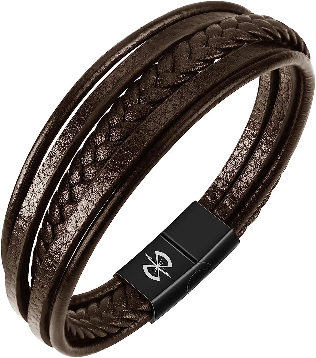 MEGAMUS Pulsera Cuero Hombre, Trenzada Hecha Cuerda Brazalete, Pulseras de Cuentas Cadena, Con Hebilla Magnética de Acero Inoxidable y con Regalo Joyas Caja, para Hombres España