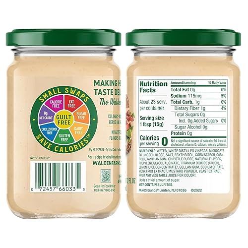 Miniatura 9 de Walden Farms Chipotle Mayo  Cero calorías, sin grasa, sin azúcar, baja en carbohidratos, apta para dieta cetogénica, sin gluten, vegana  tarro de 12