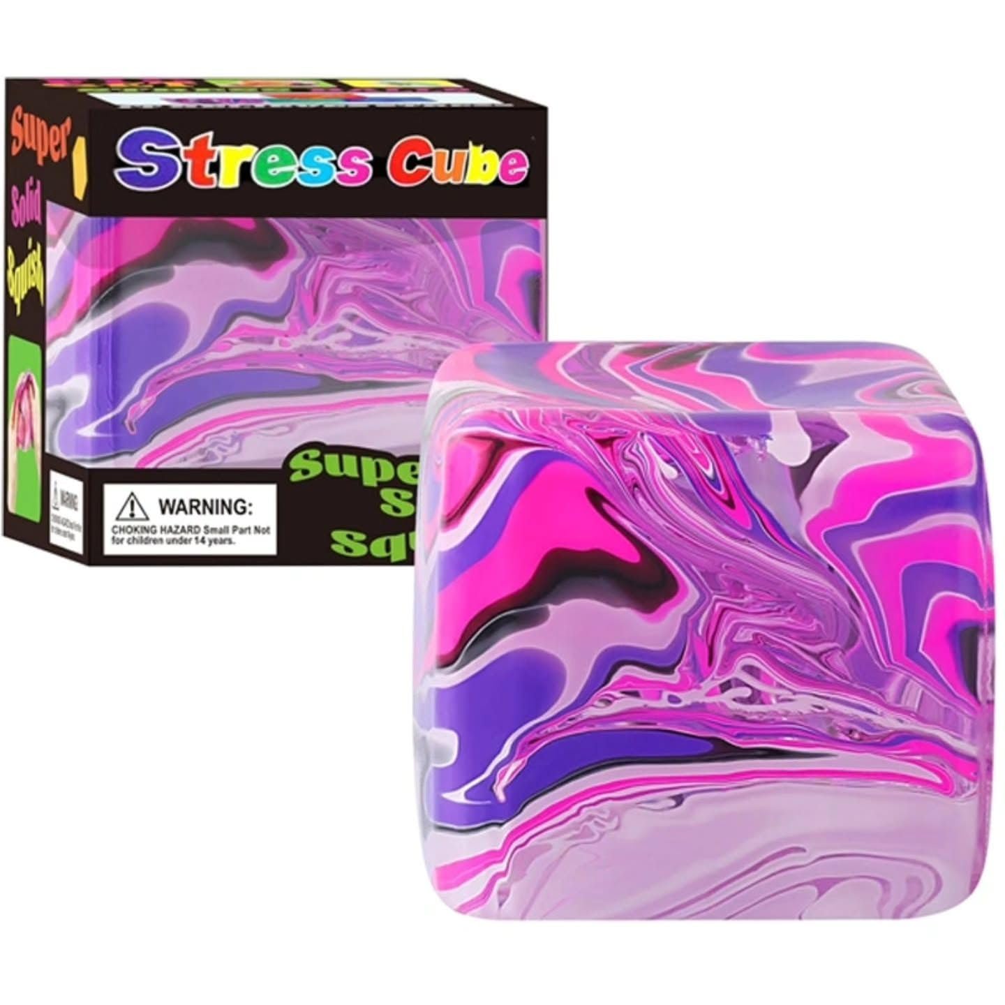 Pink Purple Marble Swirl Cube Squishy Toy, Soft Fidget Stress Relief Squeeze Toy for Adults Students Desktop Decor Festival Gift