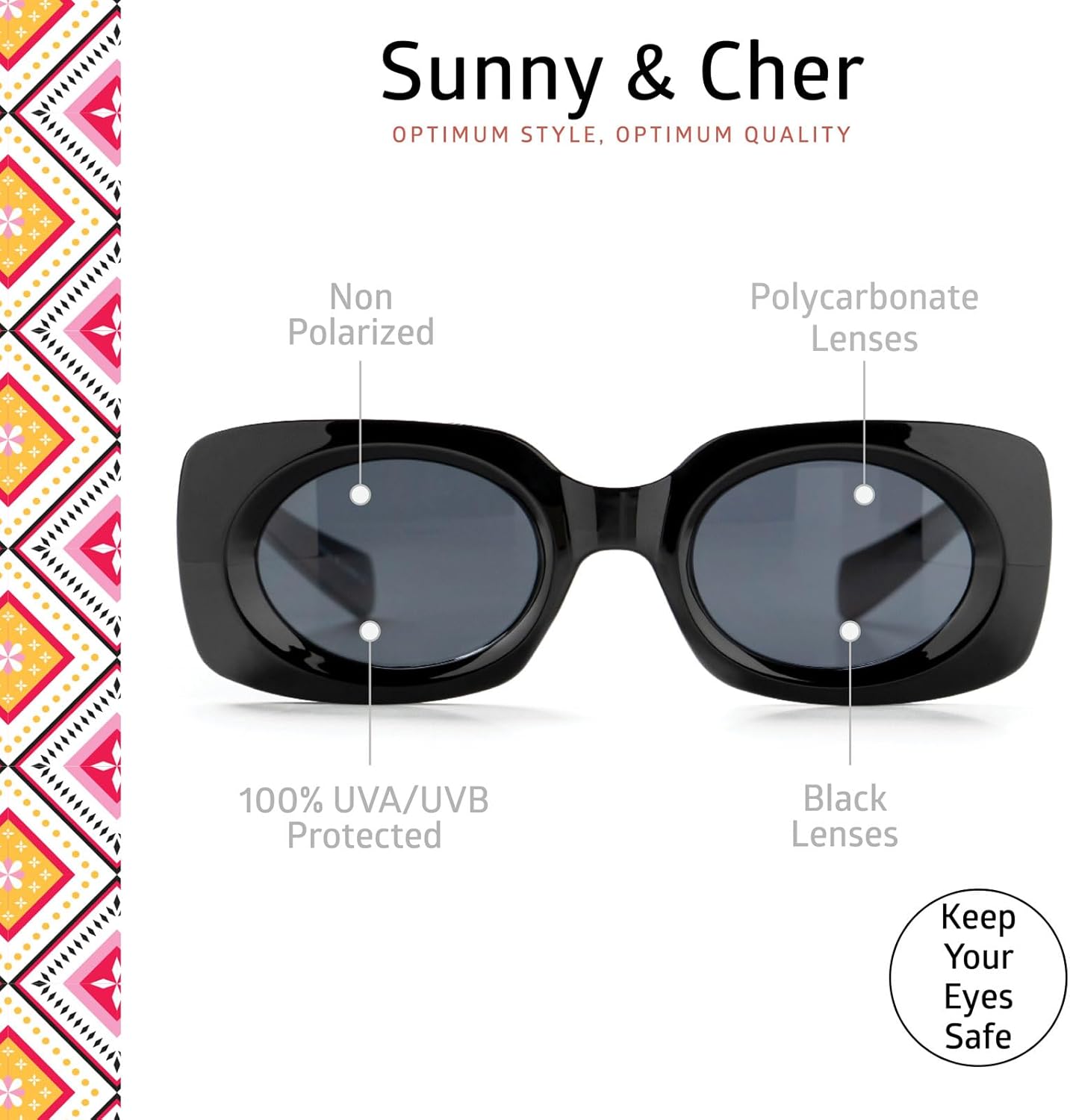 OPTIMUM OPTICAL Bold Black Framed UV Protective Sunglasses for Women - Sunny & Cher