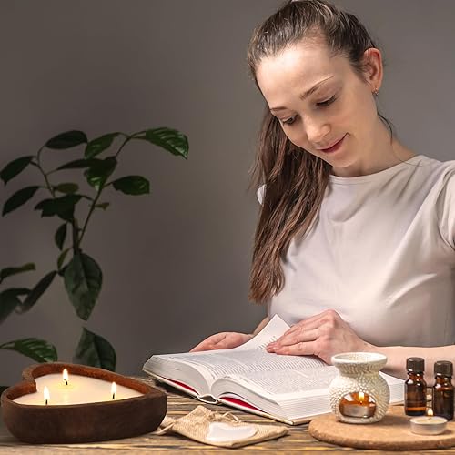 Miniatura 6 de MTLEE 4 velas de cuenco de masa de madera con forma de corazón, 4 fragancias, 3 mechas cada una de 10 pulgadas, velas de cuenco de masa para
