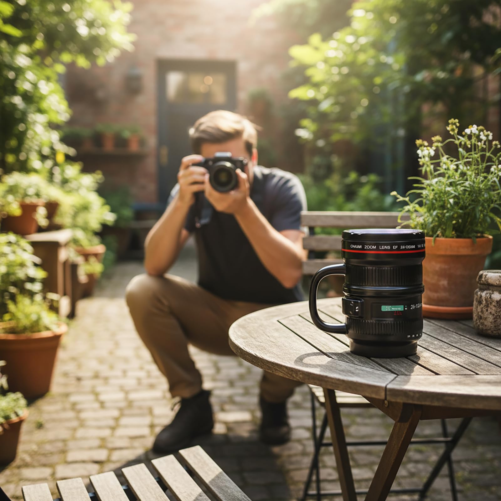 WENSSY Camera Lens Mug Large 16OZ, Ceramic Camera Lens Mug with Lid and Handle, Cool Photography Gifts for Photographers Christmas