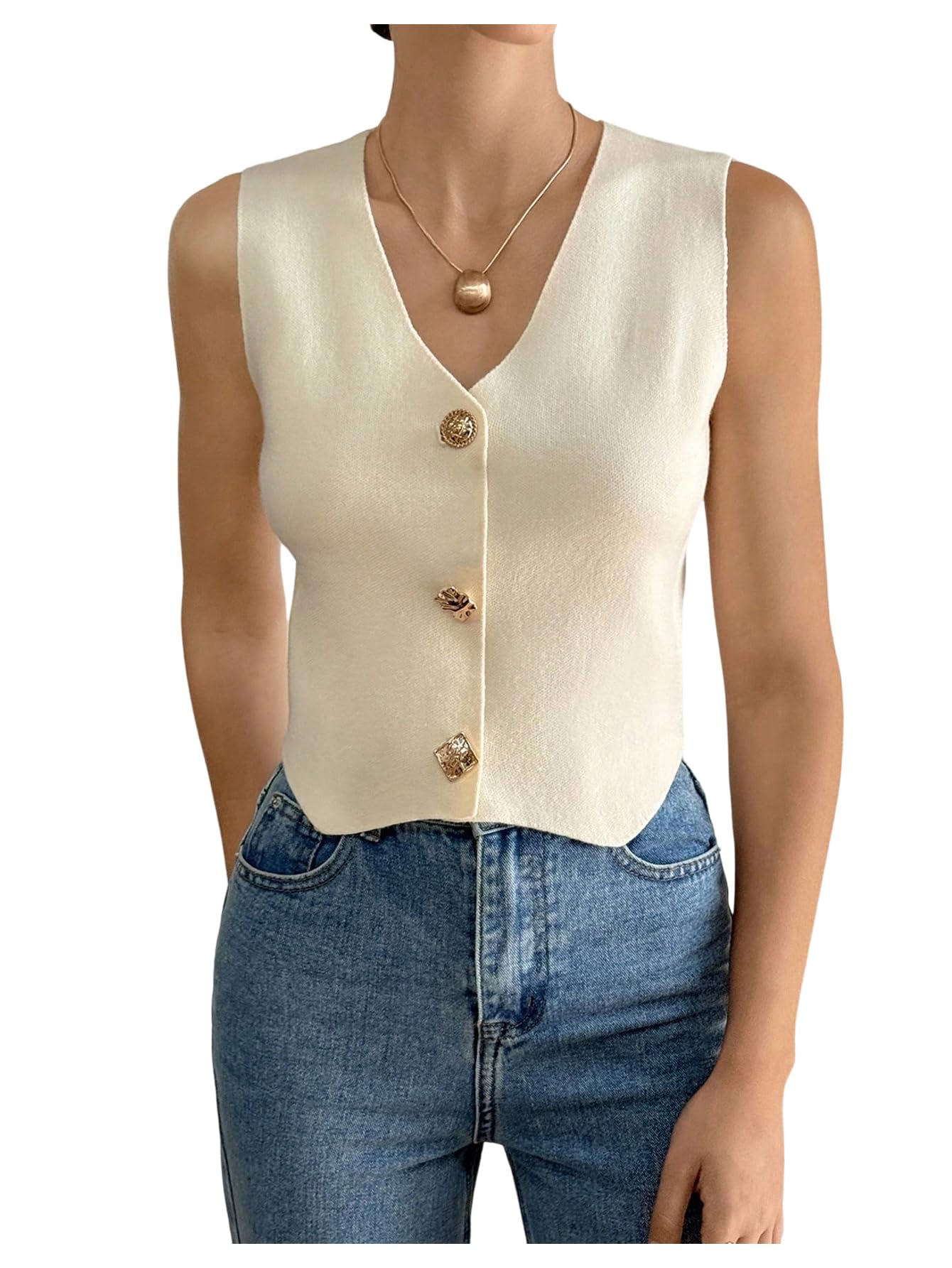 Verdusa Womens Old Money Button Down Sweater Vest Sleeveless V Neck Lightweight Knit Tank Top