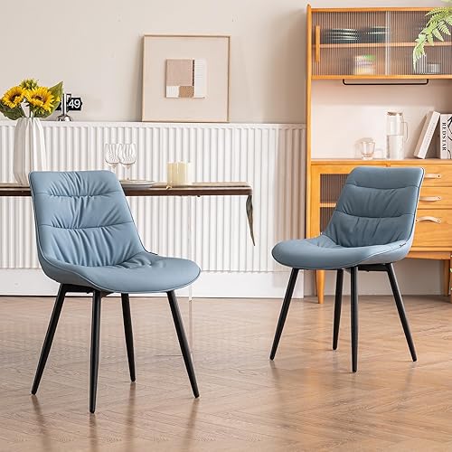 Kidol & Shellder Juego de 2 sillas de comedor modernas, sin ruedas, de piel sintética, sin brazos, para interiores, con asiento grueso, patas de