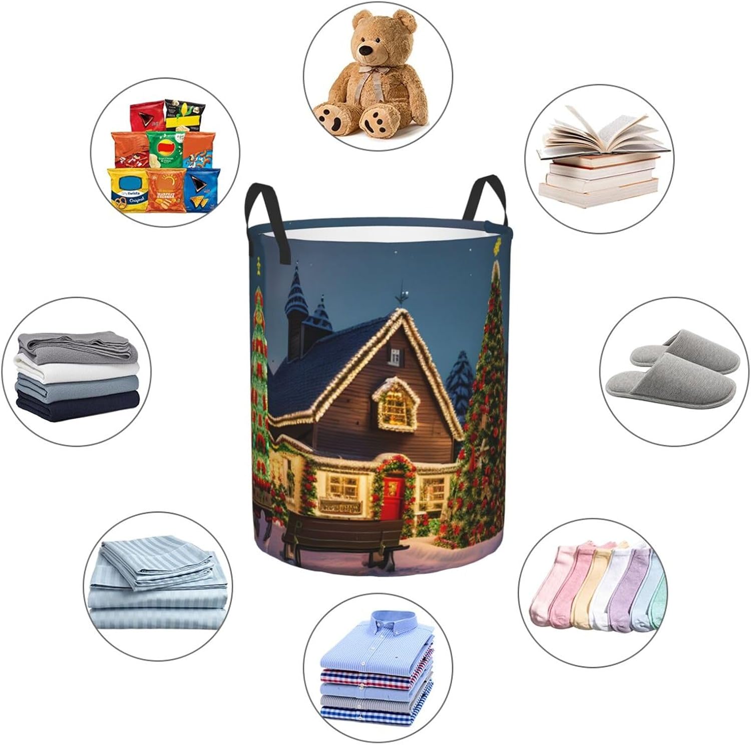Christmas Carnival Village Round Dirty Laundry Basket,Ideal Dirty Clothes Bag For Household Essentials Storage Needs