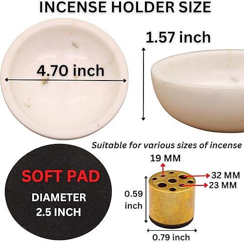 Miniatura 2 de KC KULLICRAFT Soporte de incienso de mármol natural y latón, quemador de incienso para meditación con 9 agujeros de incienso, adecuado para la
