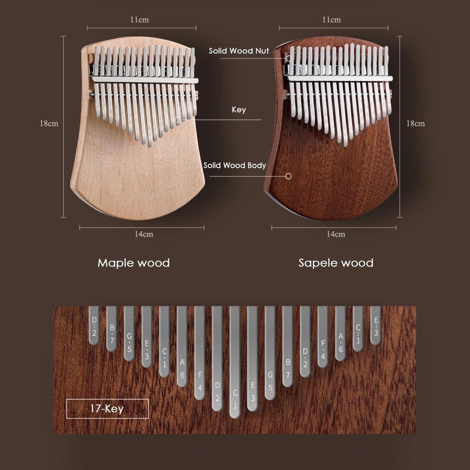 Kalimba Fortepian 17 Klucz Kciuk Fortepian Kalimba Drewno Kamforowe C Tone Z Torbą Książka Muzyczna Naklejki W Skali Młotek Tuningowy Sapele/drewno Klonowe(Maple)
