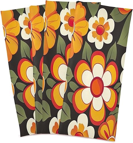 Miniatura 2 de GAIREG Orange Retro Hippie Flowers Drying Dish Towels for Kitchen, 28x18 Inch Decorative Rags for Kitchen