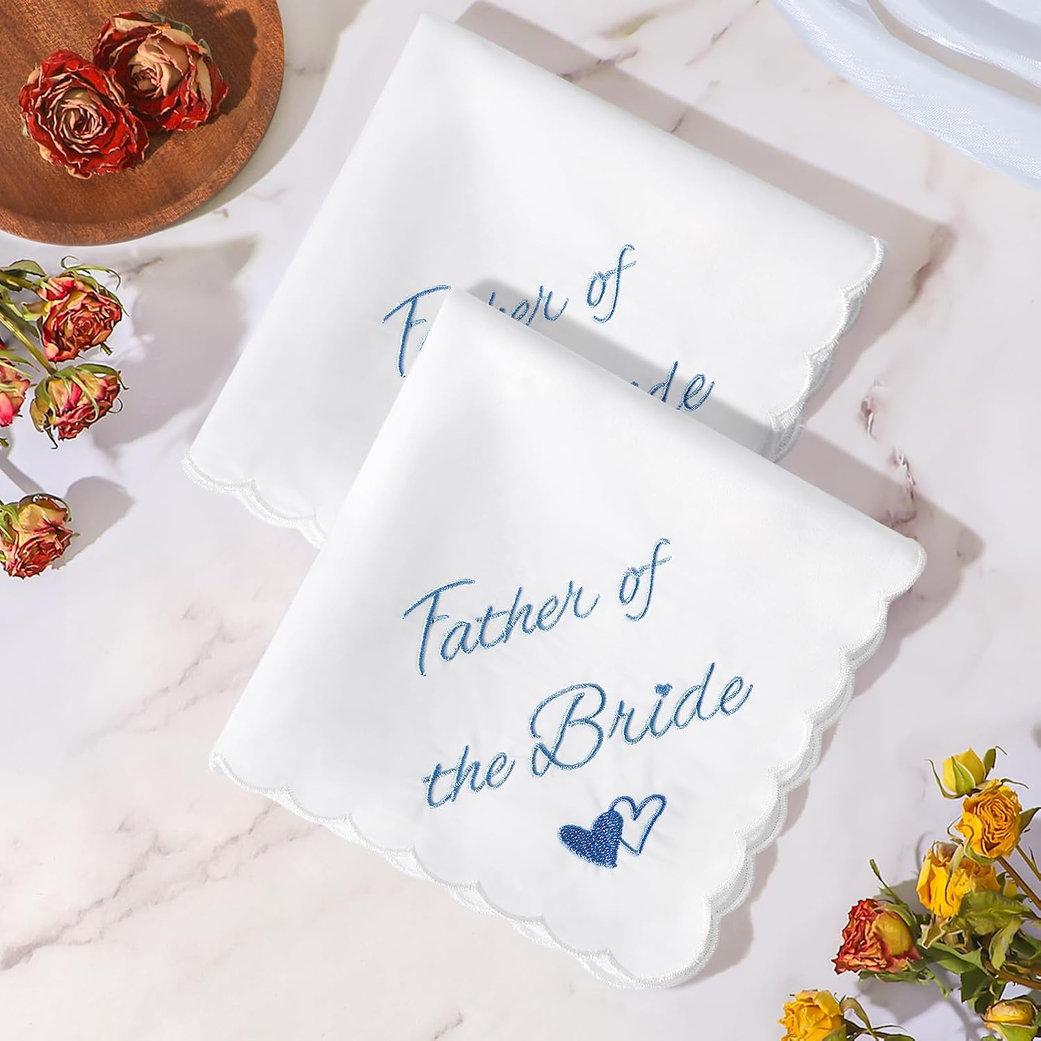 HOULIFE Something Blue Wedding Handkerchiefs, Mother & Father of the Bride Wedding Gift, Happy Tears Handkerchief 11.02″ (Father of Bride)