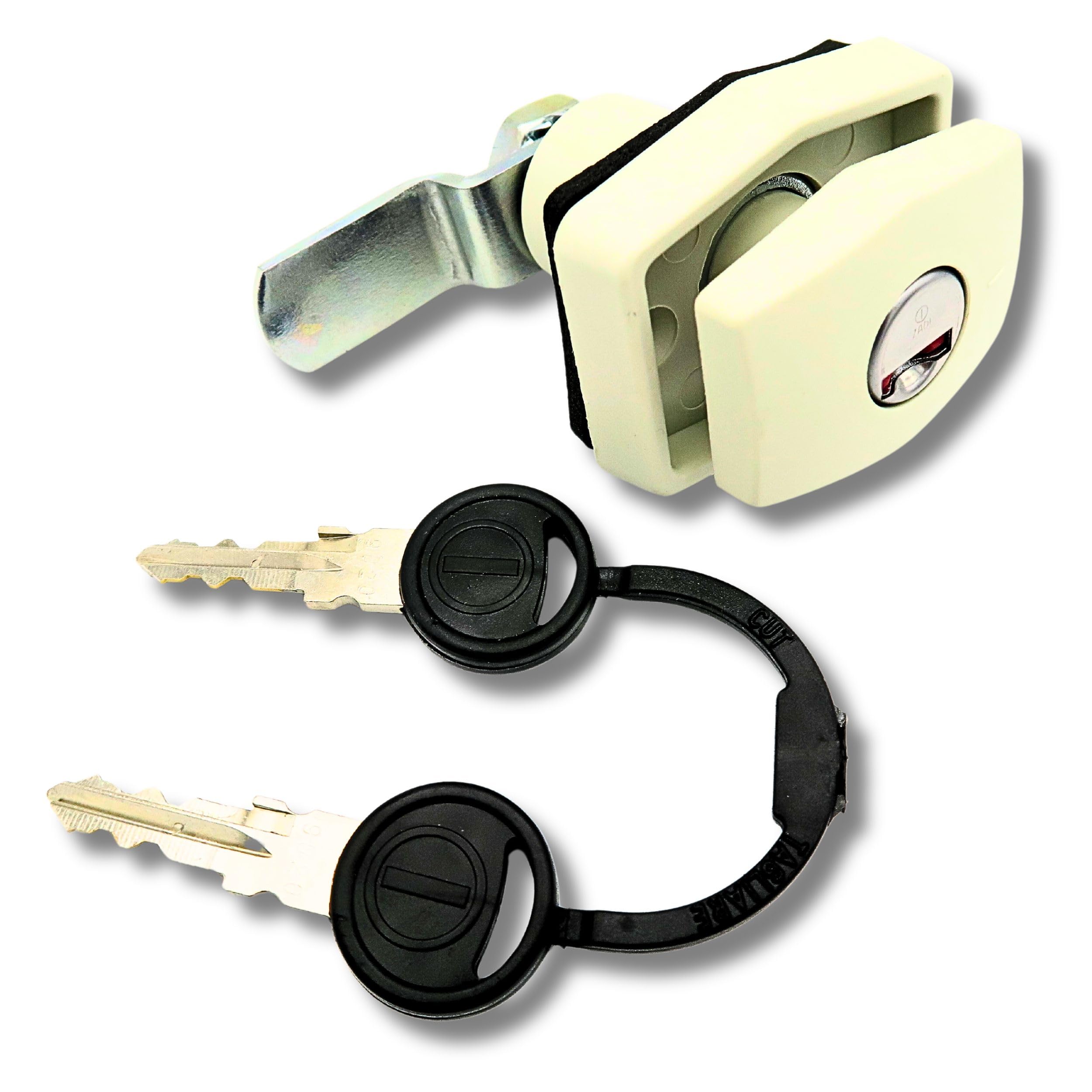 Serrure Zadi Push pour camping-car, caravane et hayon - 45 mm profondeur d'encastrement - Blanc avec cylindre et 2 clés