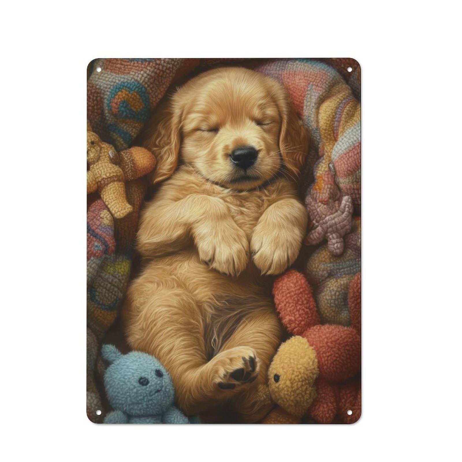 Vintage Cafe Metal Sign 40x30cm Featuring Sleeping Golden Retriever Puppy, Bistro Wall Plaque for Cafe, Bistro, Bakery Or Restaurant