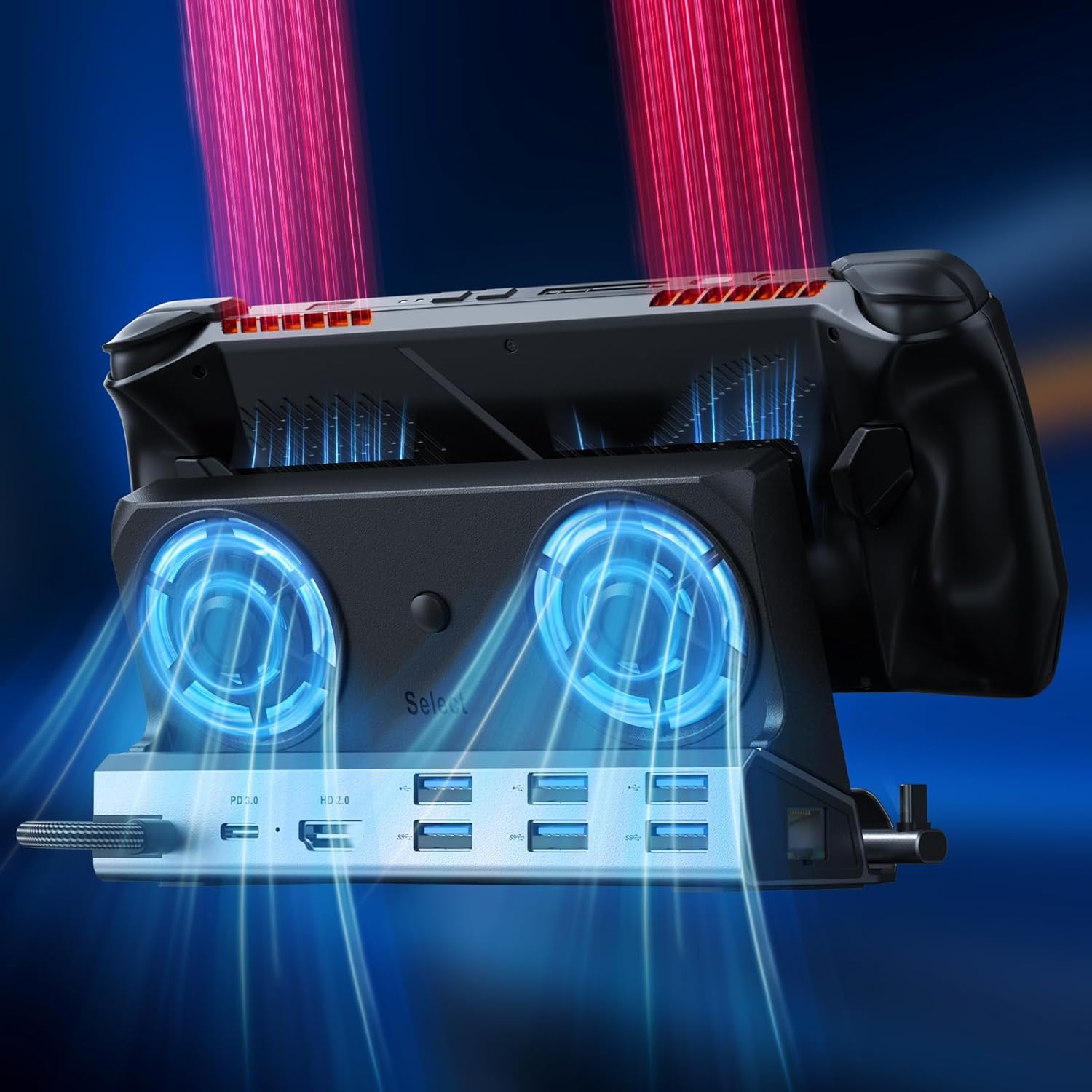Dual Cooling Fans 12 in 1 Steam Deck Docking Station with 4K@60Hz 2.0,6 USB Ports,1000Mbps, USB-C 100W PD,40Gbps Adapter for Steam Deck/Rog Ally/Legion Go