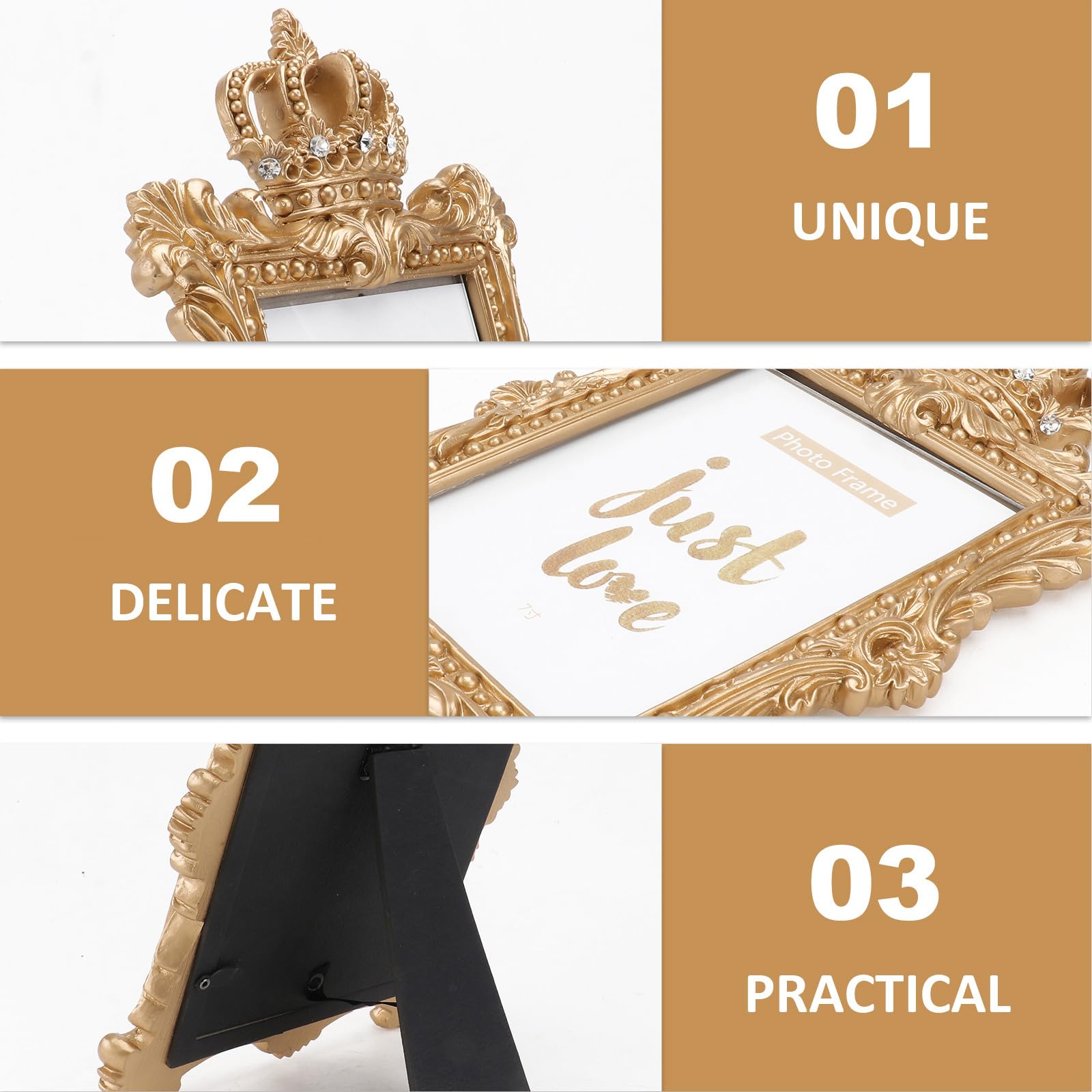 Marco de Fotos Hecho de Resina y Vidrio Varios estilos de Estilo Retro Europeo Dorado Decorativa Adecuado para Decoración de Escritorio y Sala de Estar
