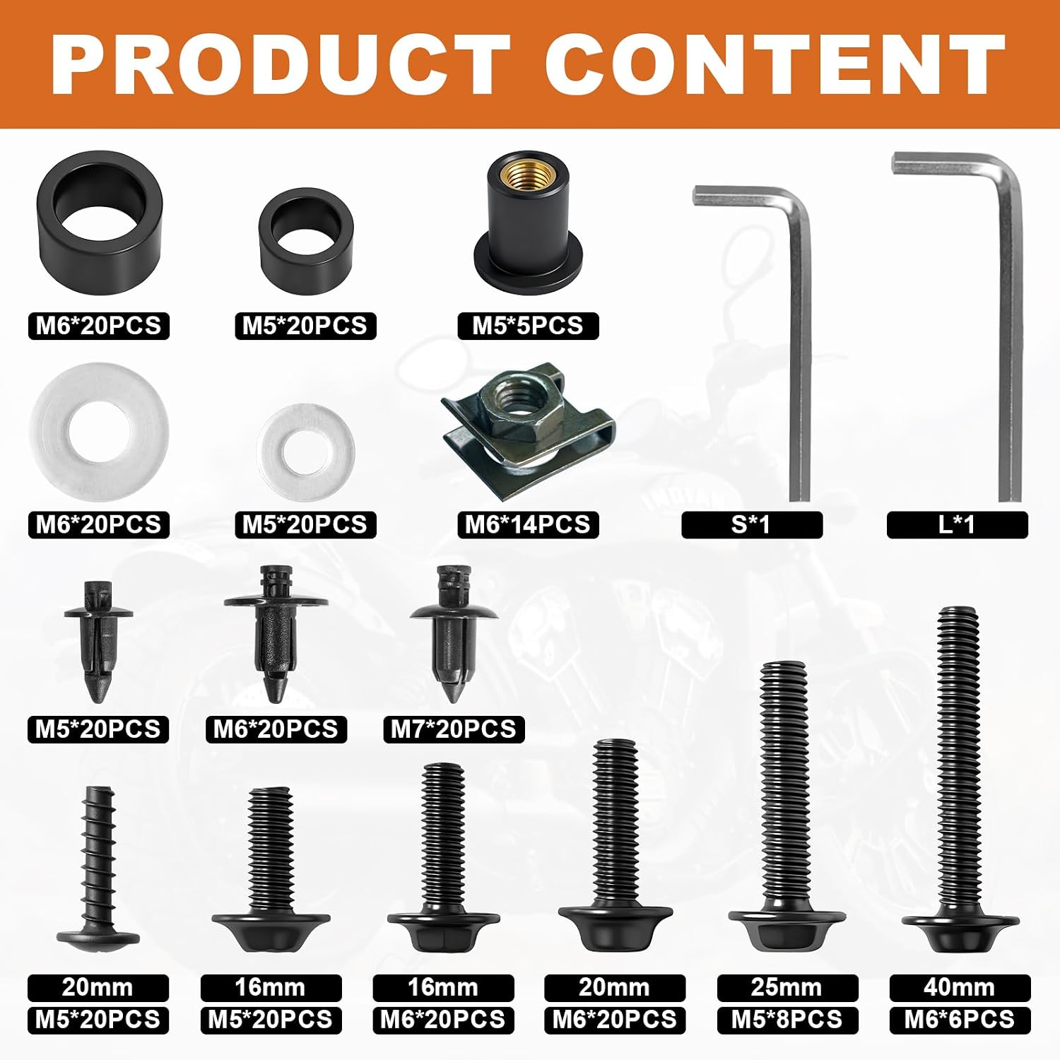Motorcycle Fairing Bolt Kit, 195Pcs M5 M6 Stainless Steel Motorcycle Windscreen Screws Black Fasteners Fairing Bolts Nut Clips Kit Universal for Kawasak Suzuki Honda Ducati Yamaha BMW GSXR Motorcycle