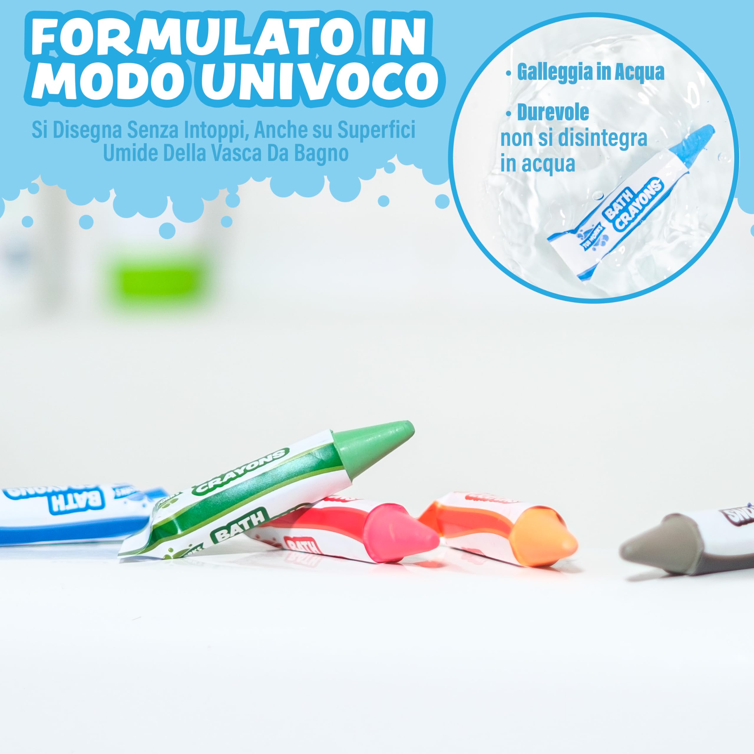 Tub Works® Pastelli da bagno, giocattolo per il bagno, confezione da 12 | Matite da bagno atossiche e lavabili per bambini | Disegna sulle pareti della vasca bagnata e asciutta | Forma esagonale