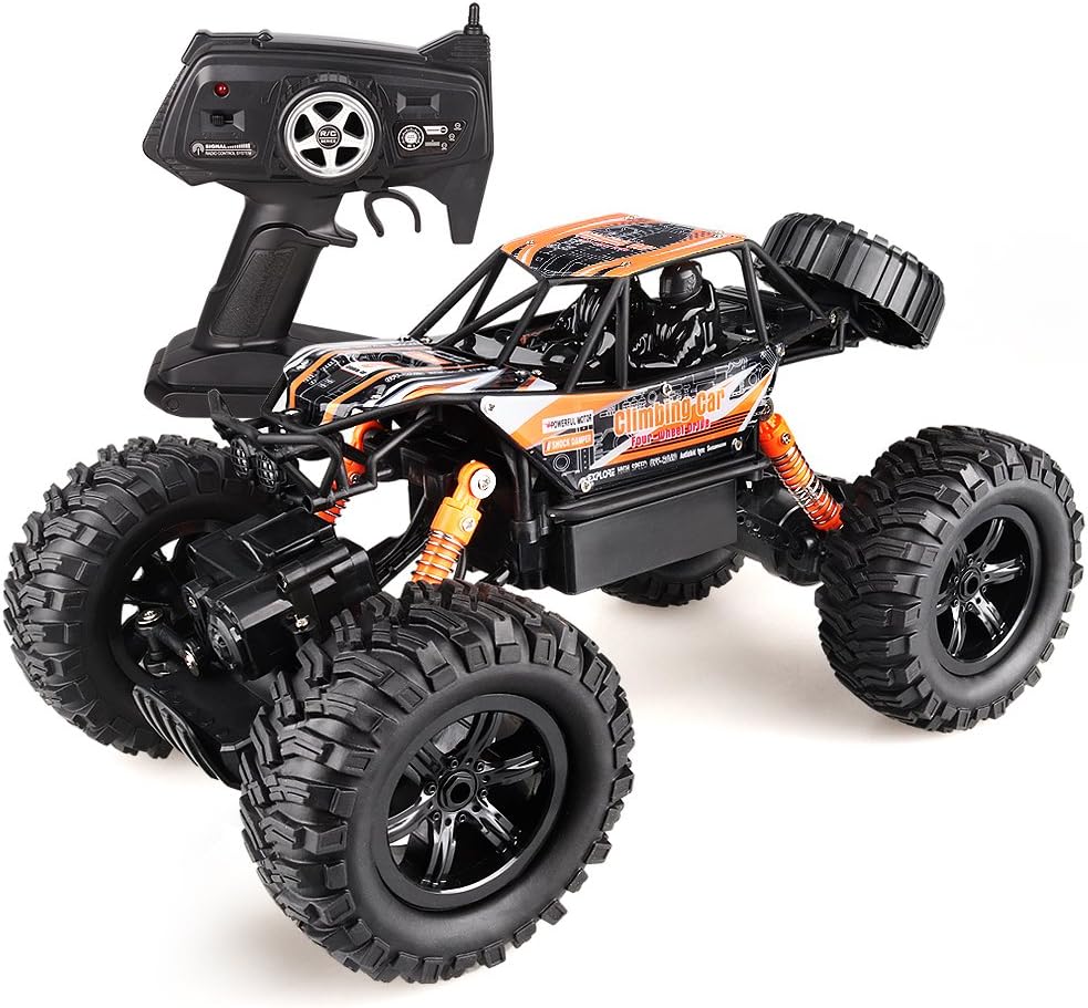 RC Cars W838, 1/16 Scale 2.4Ghz 4WD All Terrain Remote Control High Speed Vehicle Off Road Monster Truck RC Toys, Best Birthday Gift for Kids - Orange (New Version)