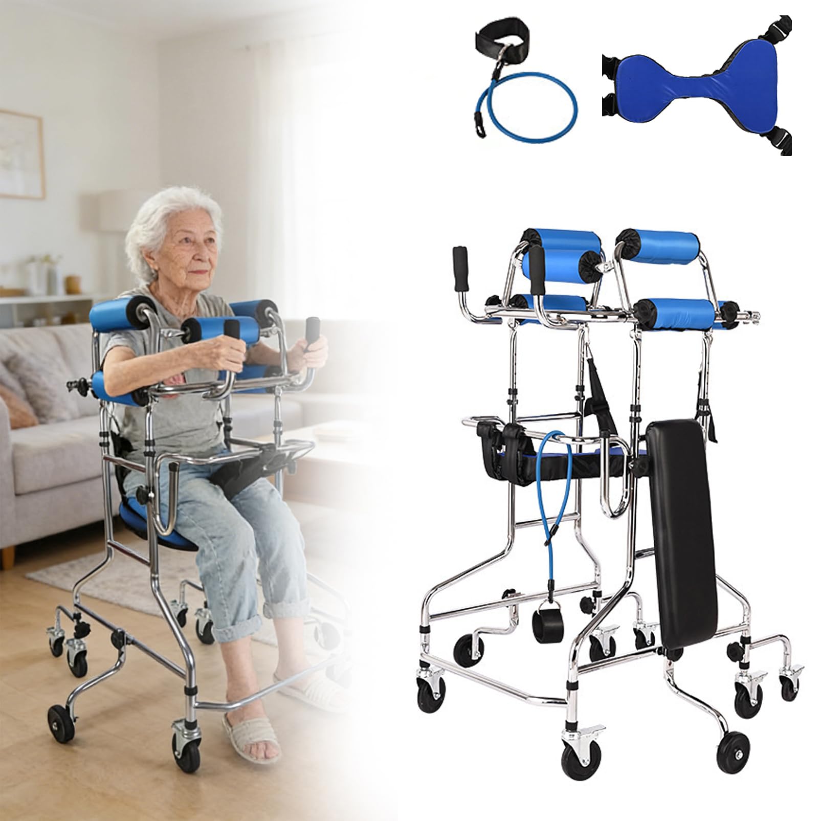 Deambulatore per Anziani o disabili, Girello Ascellare Altezza Regolabile, Altezza e Larghezza Regolabili Aiuto per la mobilitàcon 8 Ruote, Seduta, Freni
