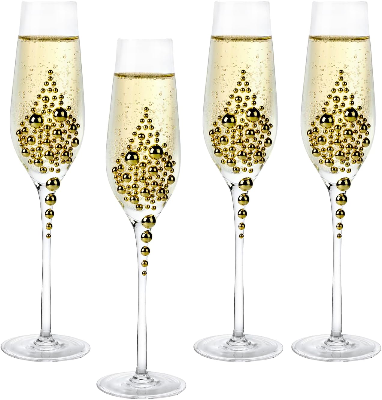 MyGift Champagne Flutes 6 oz, Clear Glass Stemmed Toasting Glasses with Faux Gold Pearls – Wedding, Bridal Shower & Bachelorette Party Glassware Set of 4 - Image 6