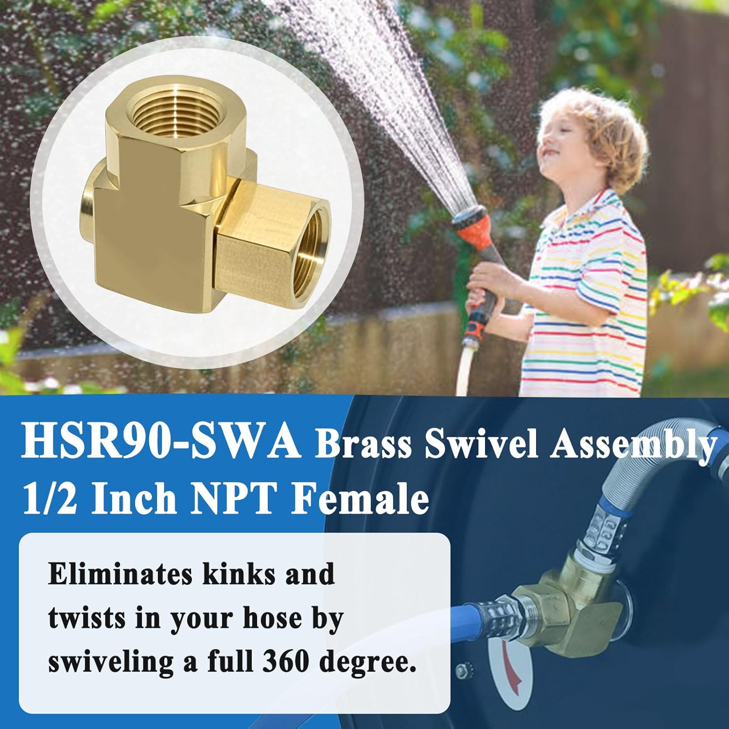 HSR90-SWA 1/2'' NPT Female Swivel Fitting, For HSR90 Hose Reel, Brass