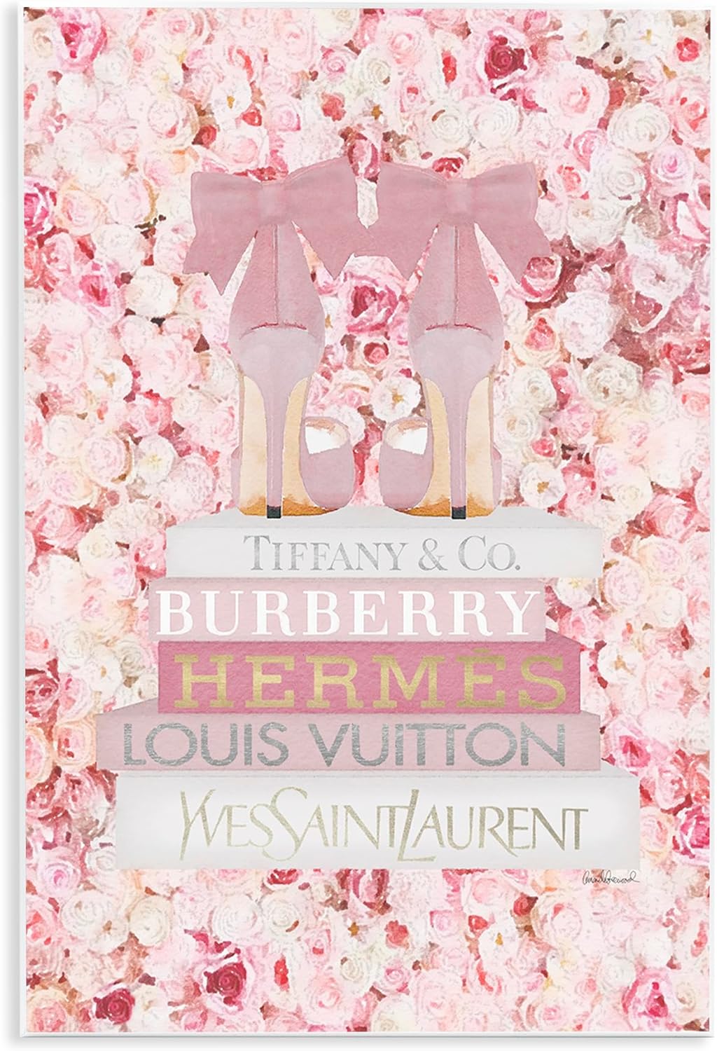 Stupell Industries Pink Fashion Heals with Glam Books and Rose Details Wall Art, 13 x 19
