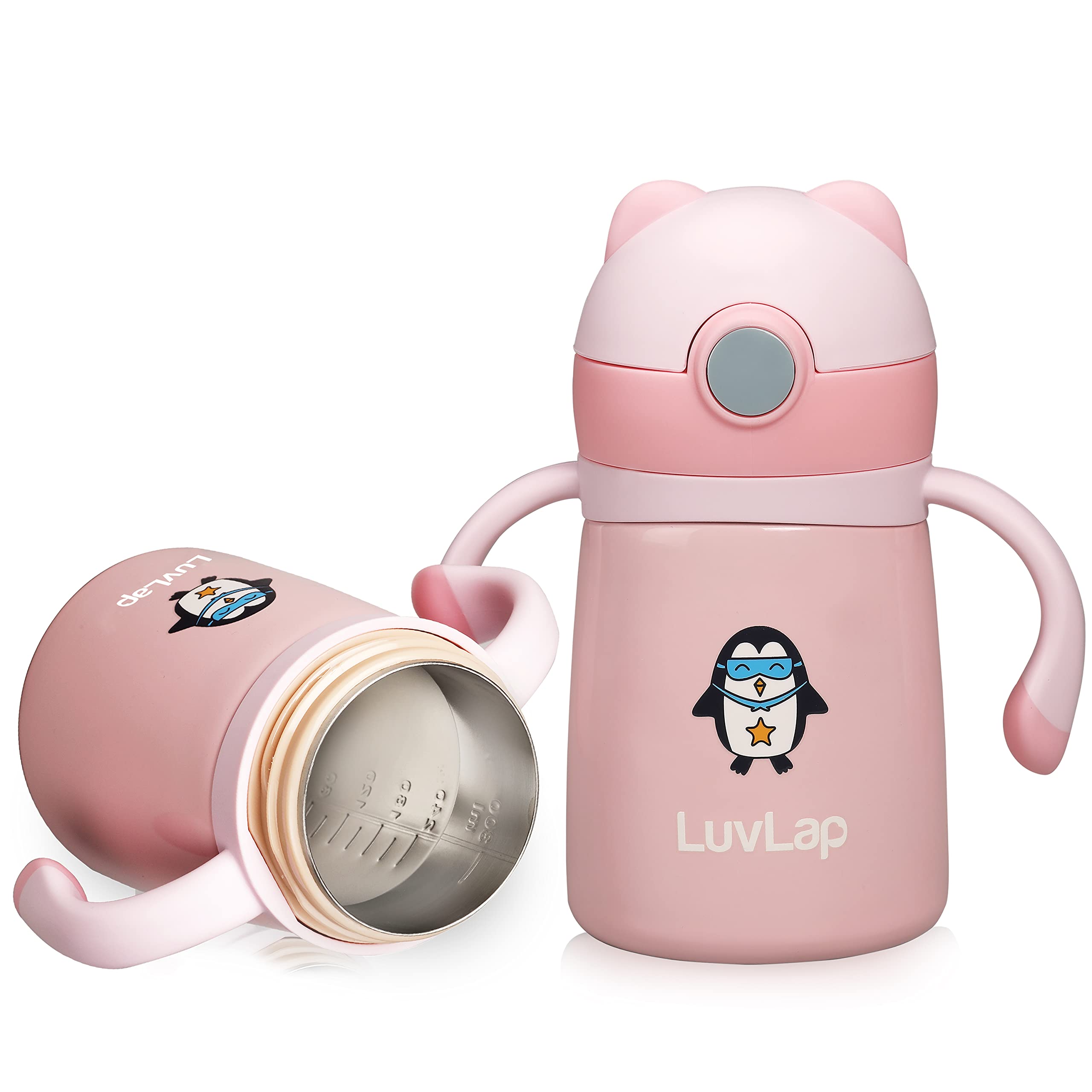 LuvLap Double Walled Steel Body Straw Sipper, Long Retention of Temperature of hot & Cold Beverages, one Touch Opening, Ergonomic Rubber Coated Handle, BPA Free, 6m+, Pink, 300 ml (B09RWYLS3V) Amazon Price History, Amazon Price Tracker
