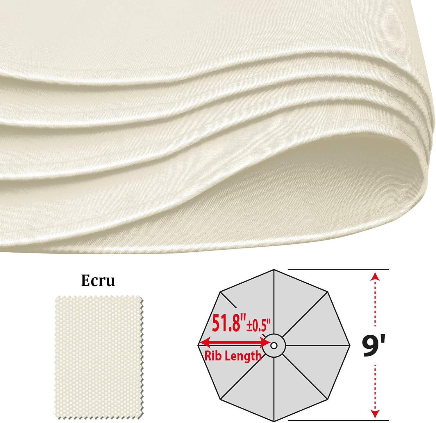 Umbrella Cover Canopy 9ft 8 Rib Patio Replacement Top Outdoor-ECRU