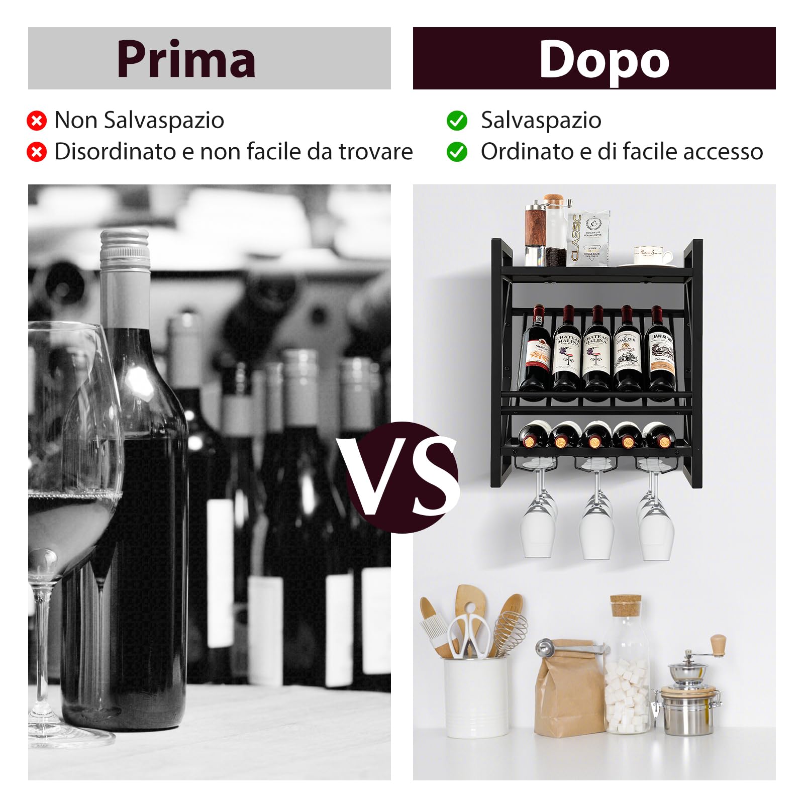 COSTWAY Portabottiglie da Parete, Scaffale Espositivo per Vino Industriale con Portabottiglie a 2 Livelli per 10 Bottiglie, Portabottiglie da Parete Salvaspazio per Cucina, Soggiorno, Sala da Pranzo