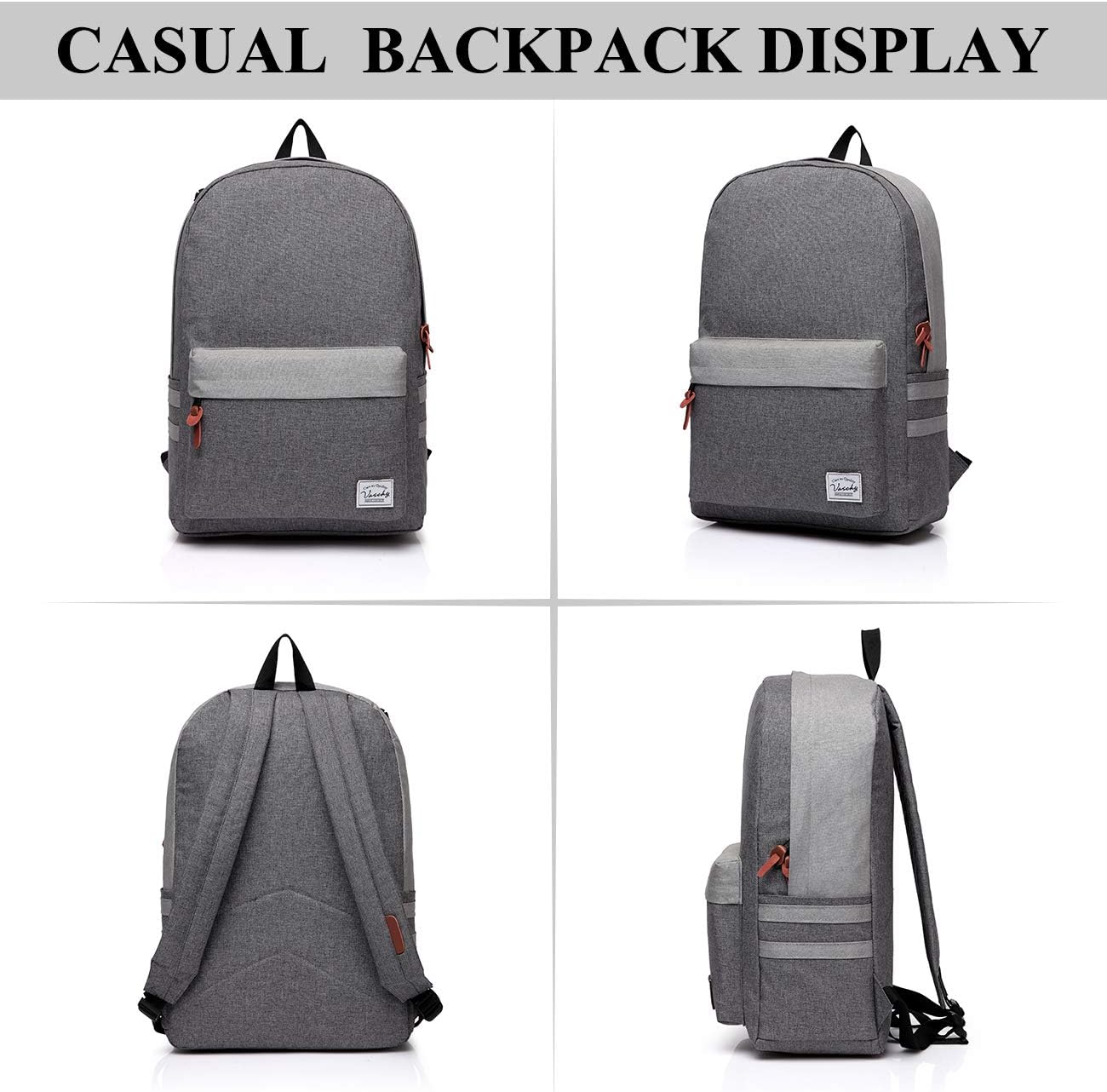 Best Review Laptop Backpack, Water Resistant High School Backpack in Gray by Vaschy fits up to 15 Inch Laptop