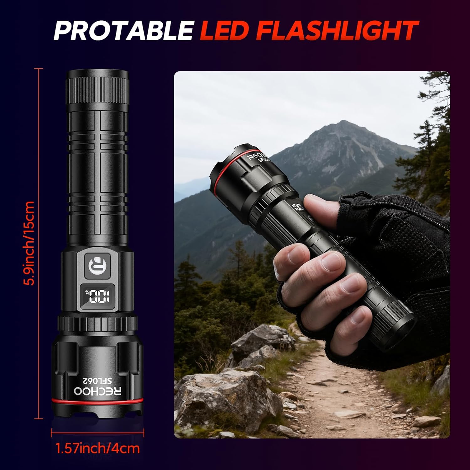 RECHOO Rechargeable Flashlights 2 Pack, Super Bright High Lumens LED Flashlight with LCD Digital Display, 3 Lighting Modes & Zoomable Torch Lights for Home Camping Hunting Emergency
