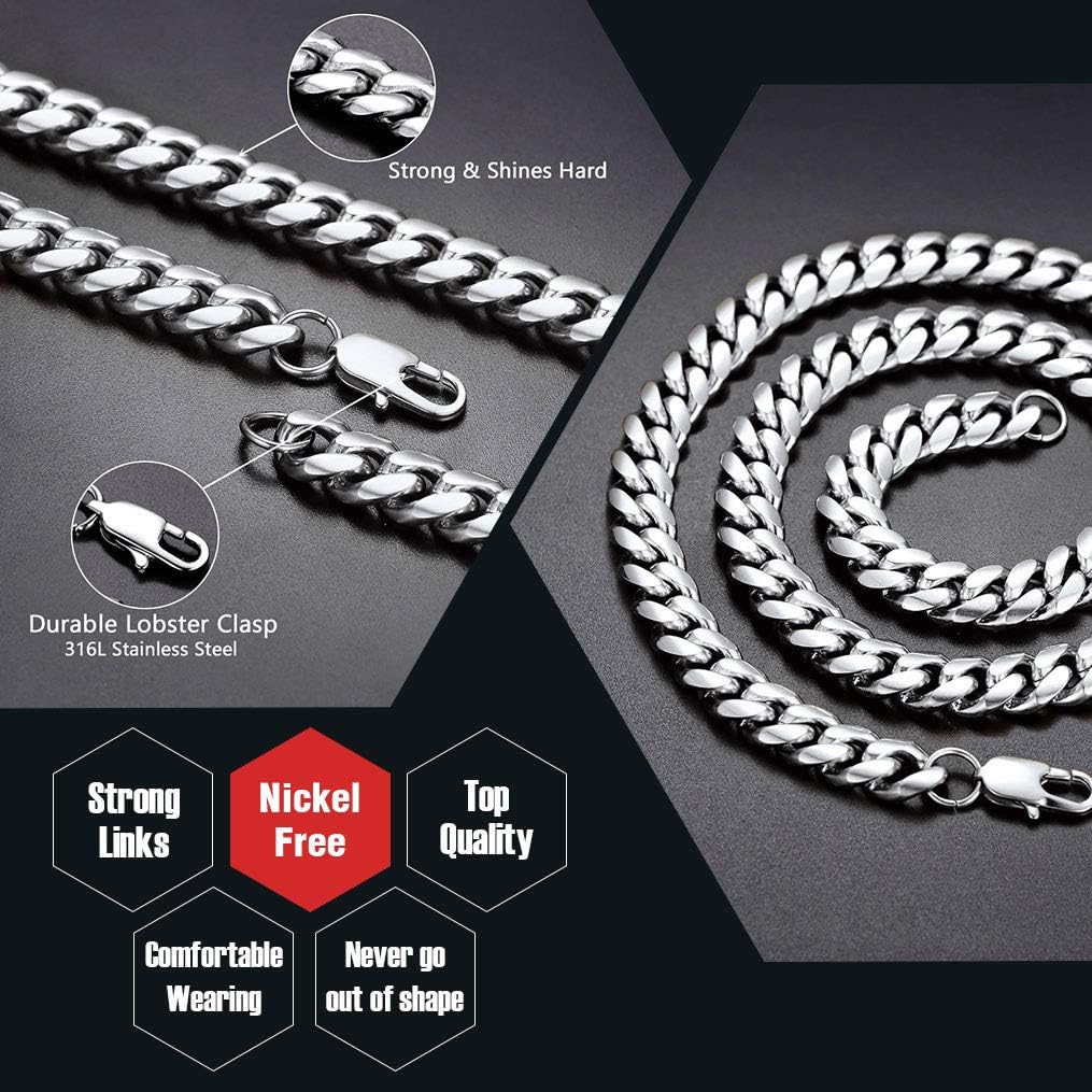ChainsPro 10MM 24 inch Cuban Chain Necklace 19CM Men Bracelet