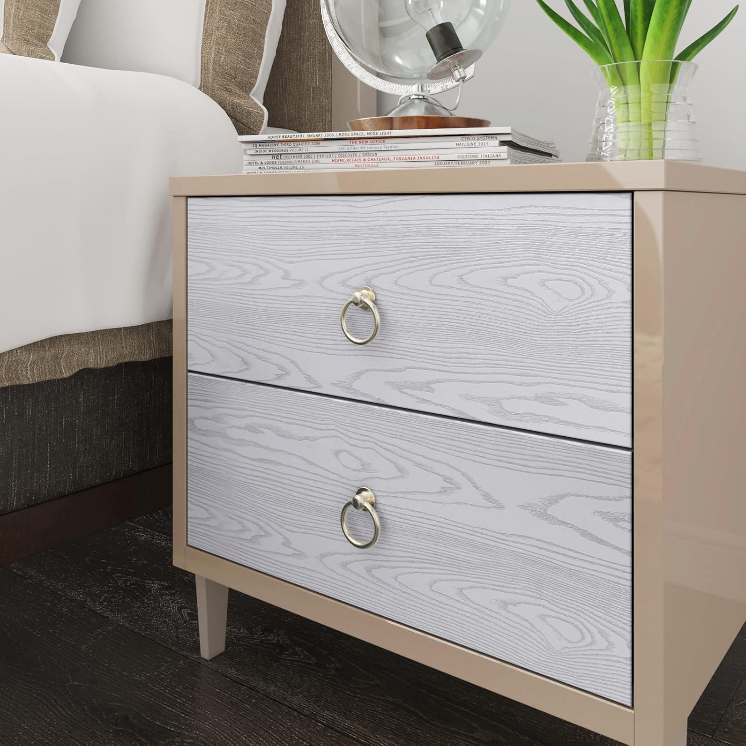 FunStick 60CM×5M Papel Pintado Madera Blanco Papel Pintado Pared Efecto Madera Blanca Vinilo Autoadhesivo Pared Dormitorio Vinilo Adhesivo para Cocina Blanco Vinilos para Muebles Cocina Baño Mesas