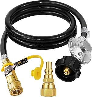 MCAMPAS 8 Feet Quick Connect Propane Hose with Regulator,1/4" Female Quick Connect Adapter x Acme Nut,1/4" Quick Connect Plug x 3/8" Female Flare for Olympian 5100 5500 RV Grill,Outdoor Firepit